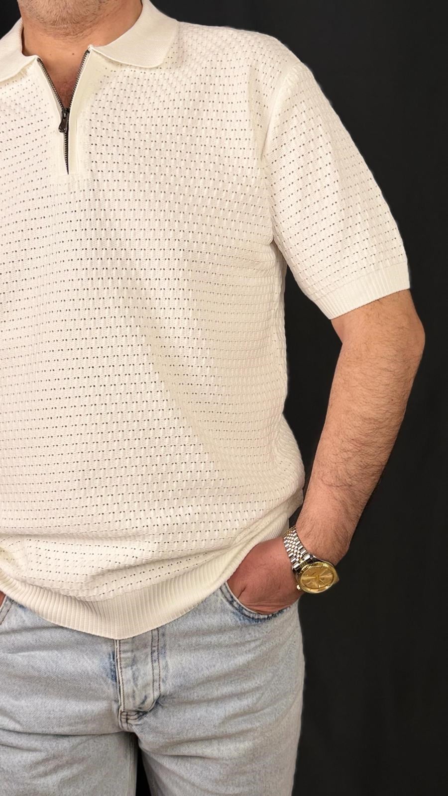 POLO , FERMUARLI YAKA , FİT KESİM ,TİŞÖRT (Beyaz)