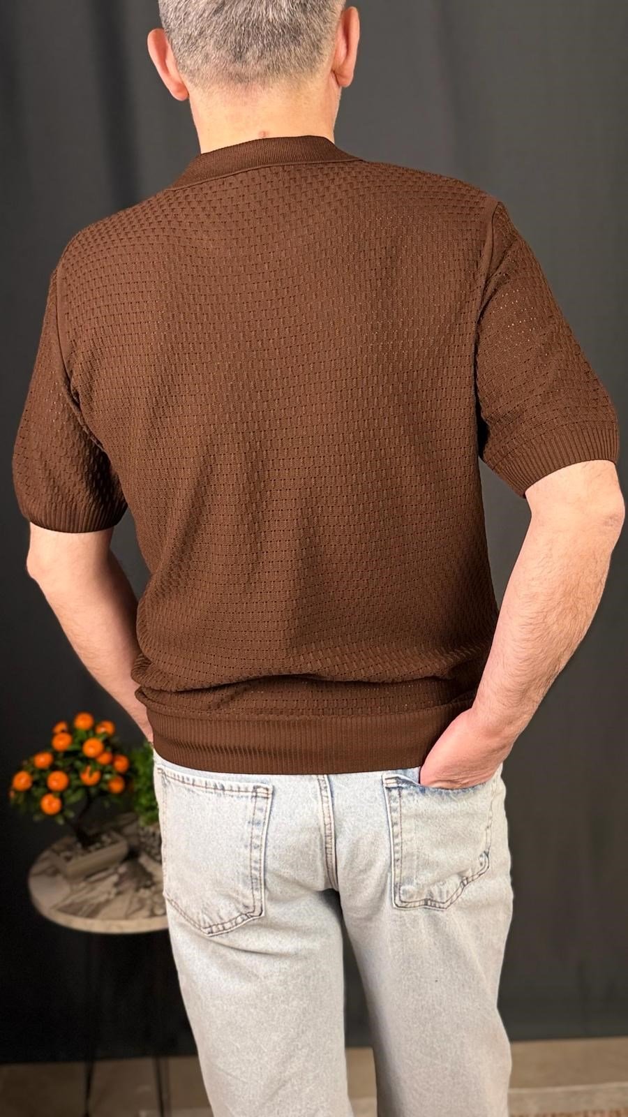 POLO , FERMUARLI YAKA , FİT KESİM ,TİŞÖRT (Kahverengi)