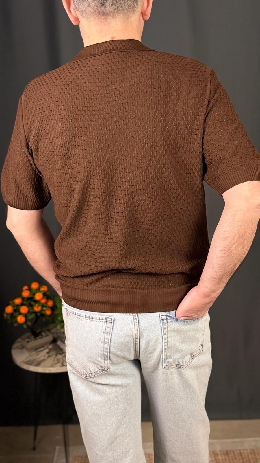 POLO , FERMUARLI YAKA , FİT KESİM ,TİŞÖRT (Kahverengi)