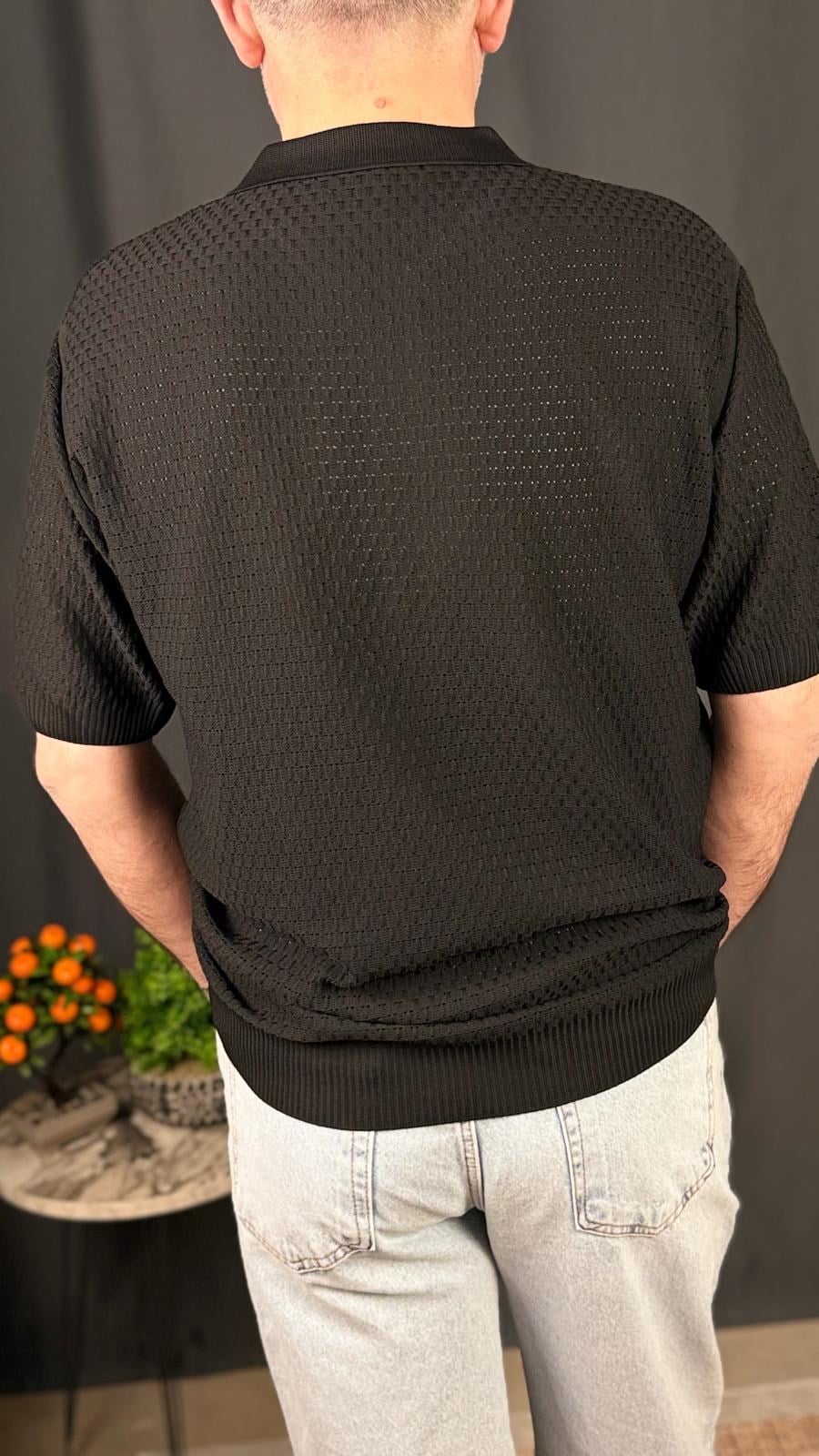 POLO , FERMUARLI YAKA , FİT KESİM ,TİŞÖRT (Siyah)