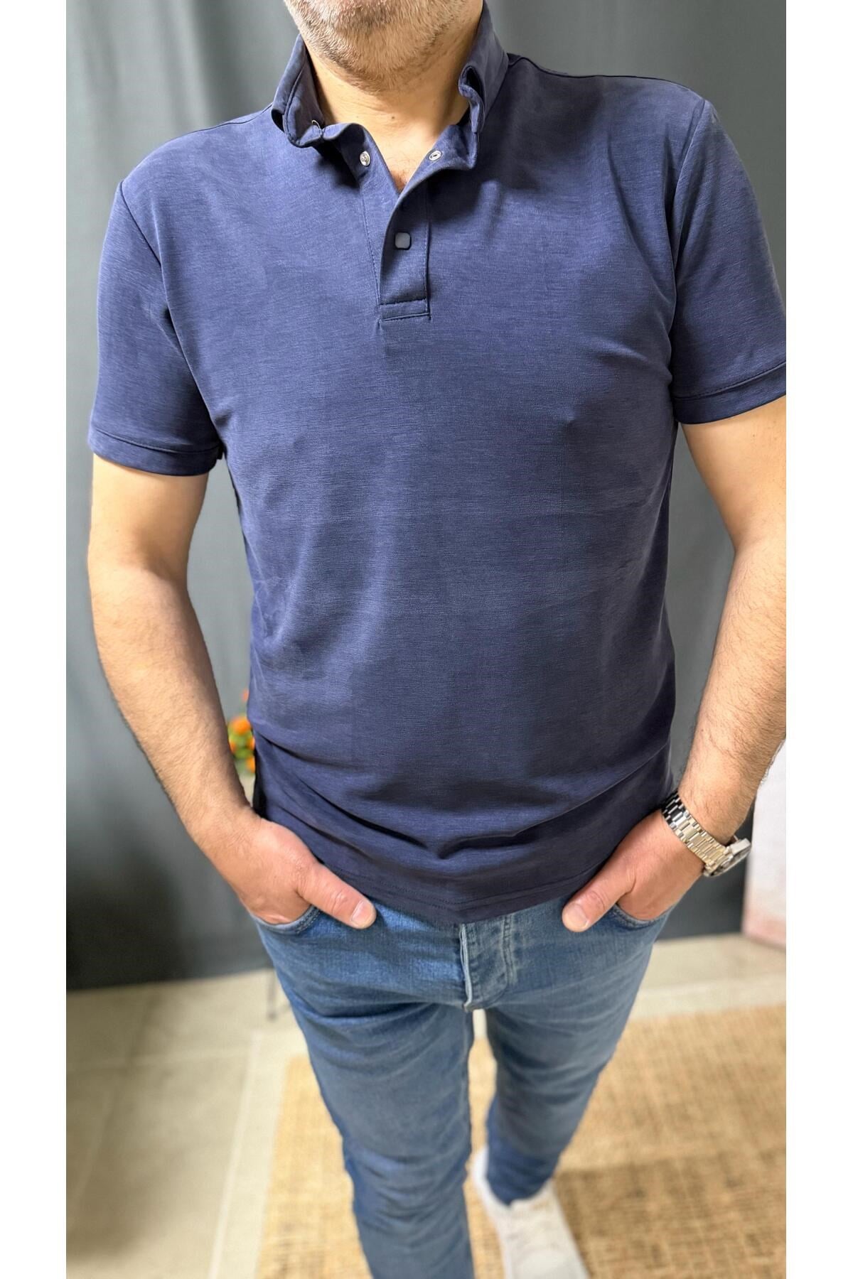 POLO YAKA YAKASI DÜĞMELİ YIKAMALI KUMAŞ TİŞÖRT (STC)
