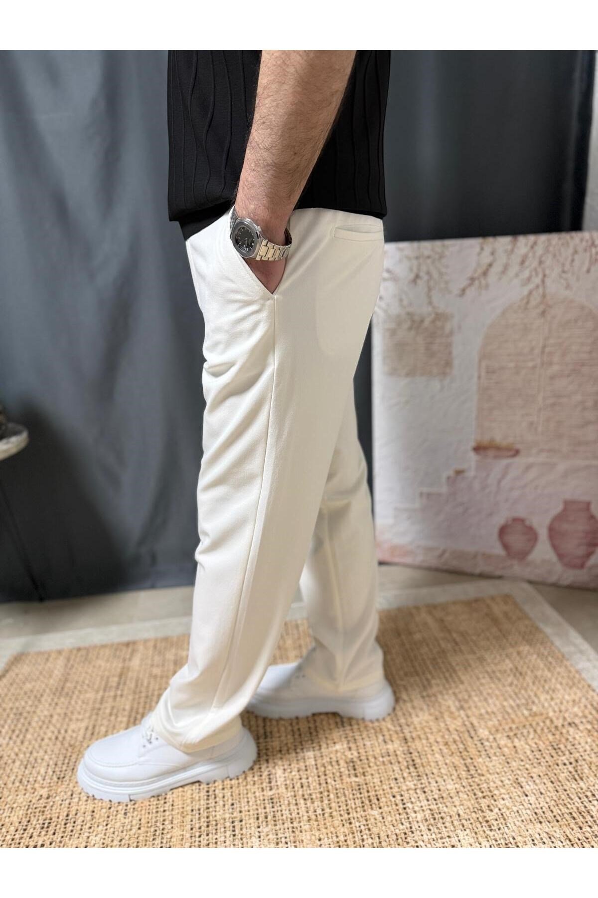 REGULAR FİT BELİ LASTİKLİ KUMAŞ PANTOLON