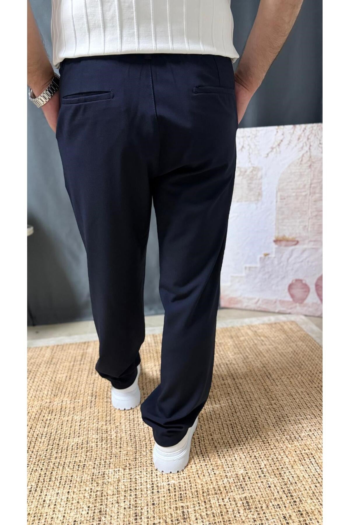 REGULAR FİT BELİ LASTİKLİ KUMAŞ PANTOLON