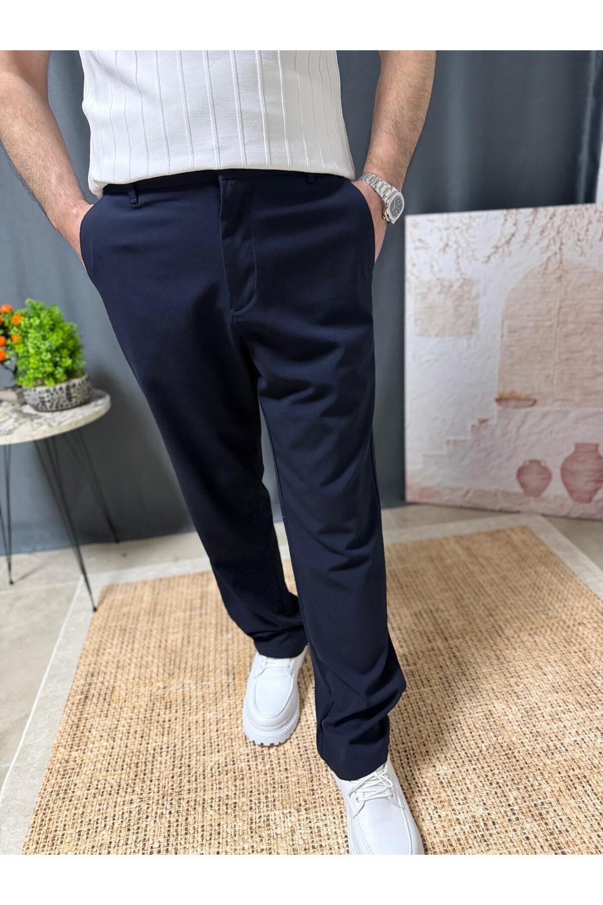 REGULAR FİT BELİ LASTİKLİ KUMAŞ PANTOLON
