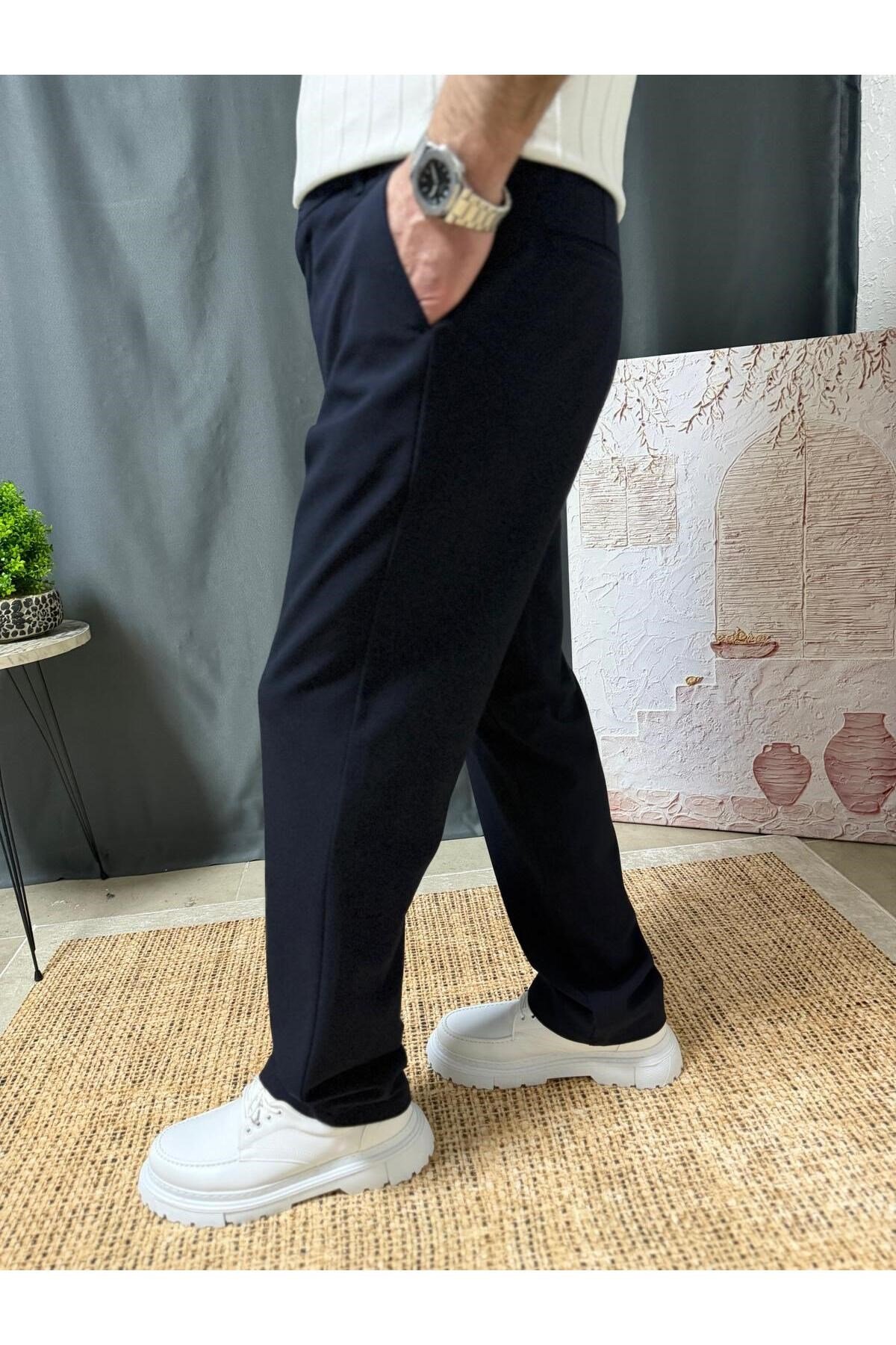 REGULAR FİT BELİ LASTİKLİ KUMAŞ PANTOLON