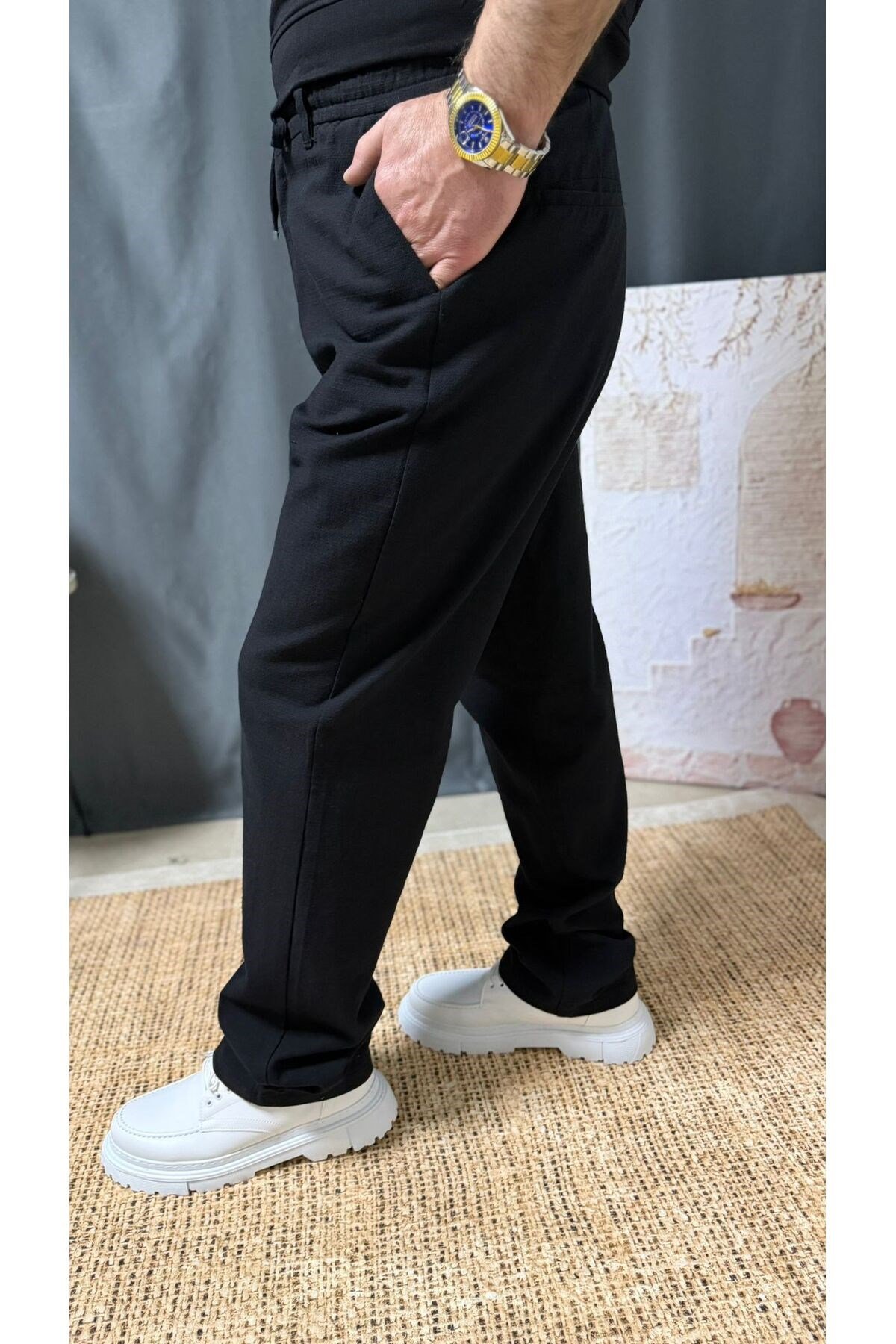 RELAX KESİM BELİ LASTİKLİ KUMAŞ BAGGY PANTOLON (1300)