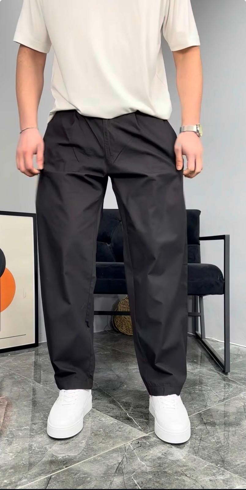 SUMMER PİLELİ BAGGY PANTOLON (SİYAH)