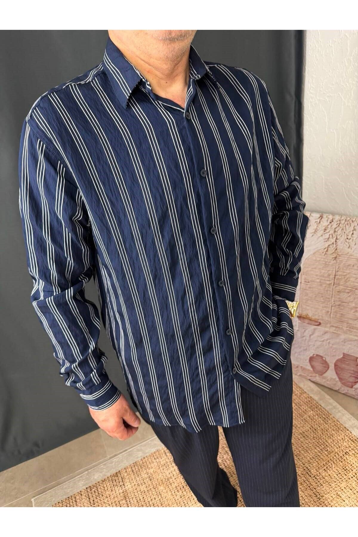 ÜÇ ÇİZGİLİ TENCEL GÖMLEK