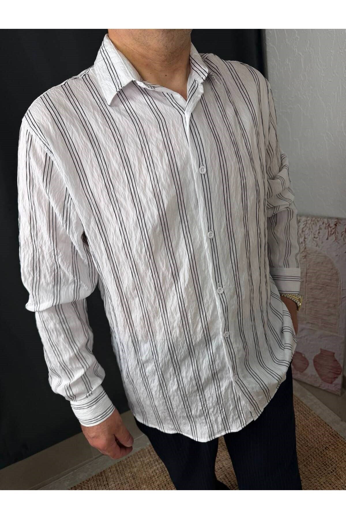 ÜÇ ÇİZGİLİ TENCEL GÖMLEK
