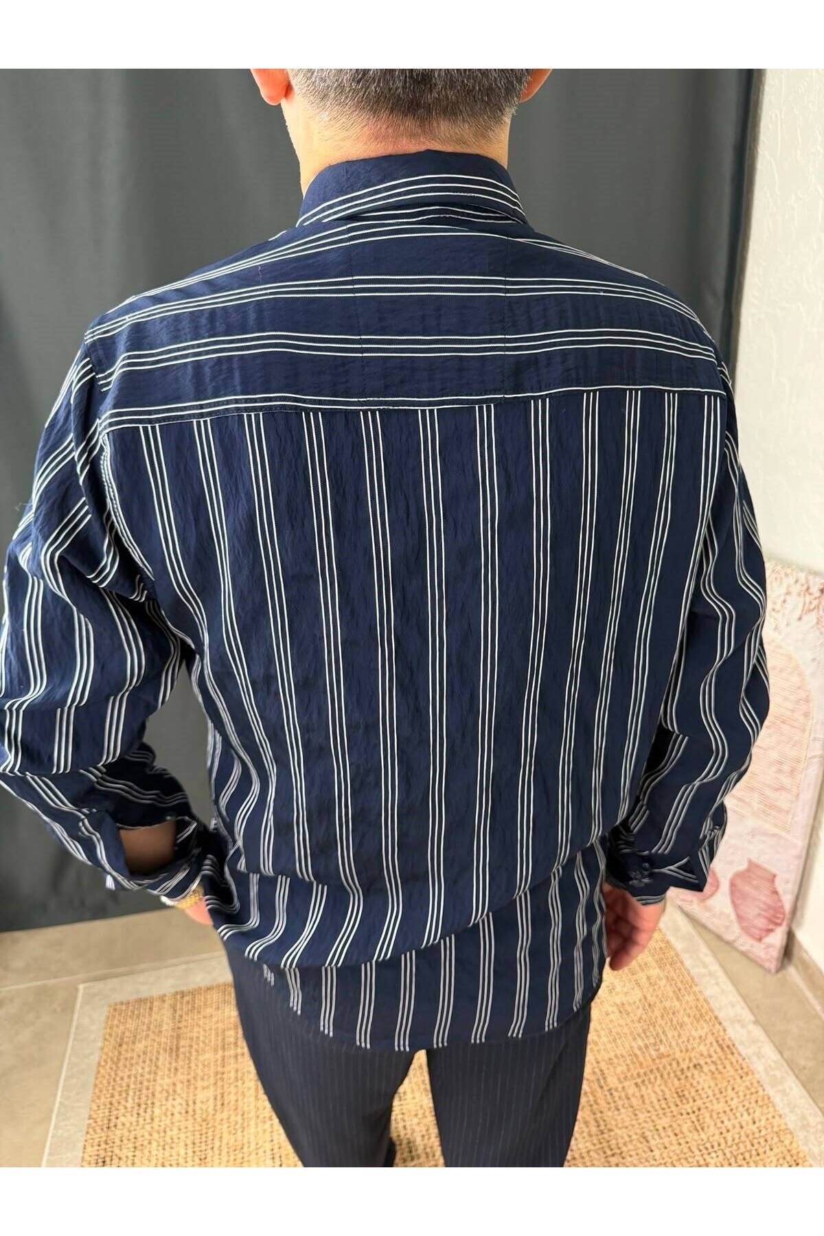ÜÇ ÇİZGİLİ TENCEL GÖMLEK