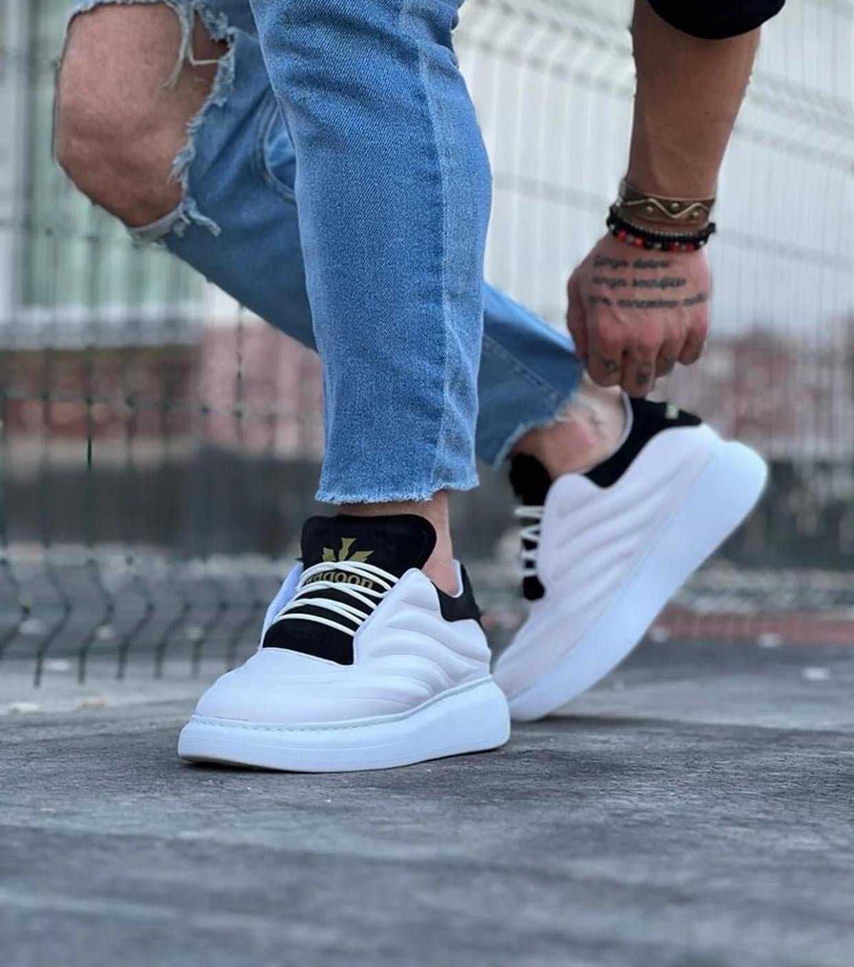 WAGOON WG094 ERKEK CASUAL GÜNLÜK AYAKKABI  (BEYAZ - SİYAH)