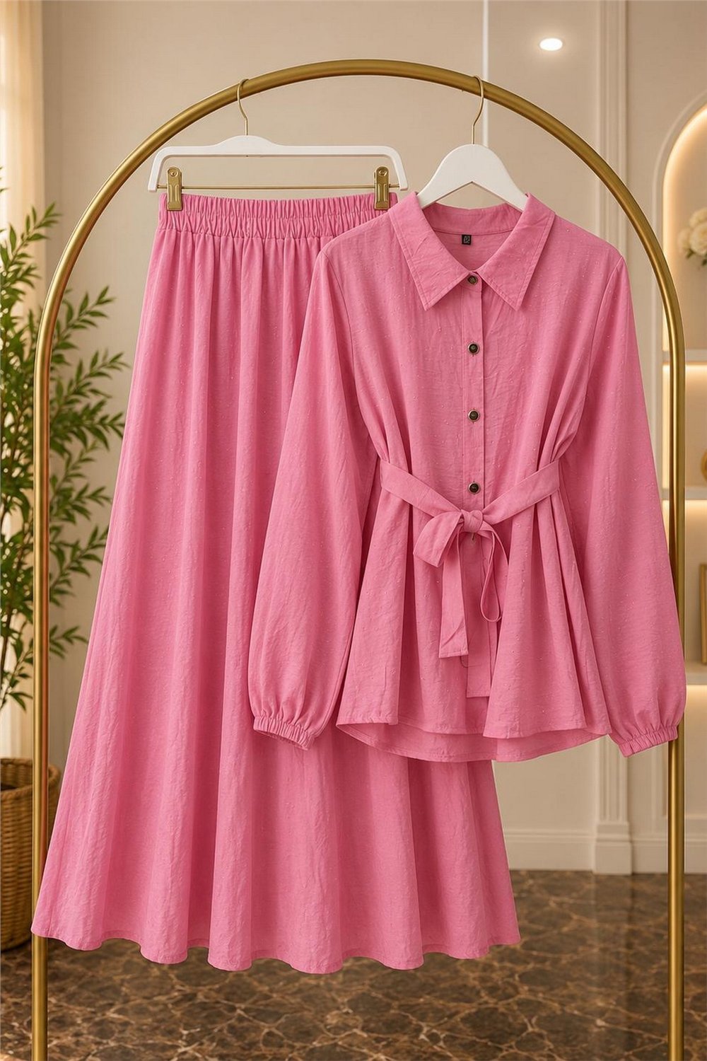 Cebi Taşlı Takım Modal Kumaş-Pembe