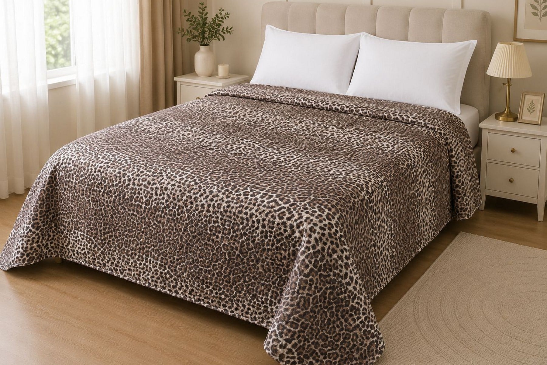 Çift Kişilik Pike Ultrasonic Kapitone 200*235 cm-Leopar