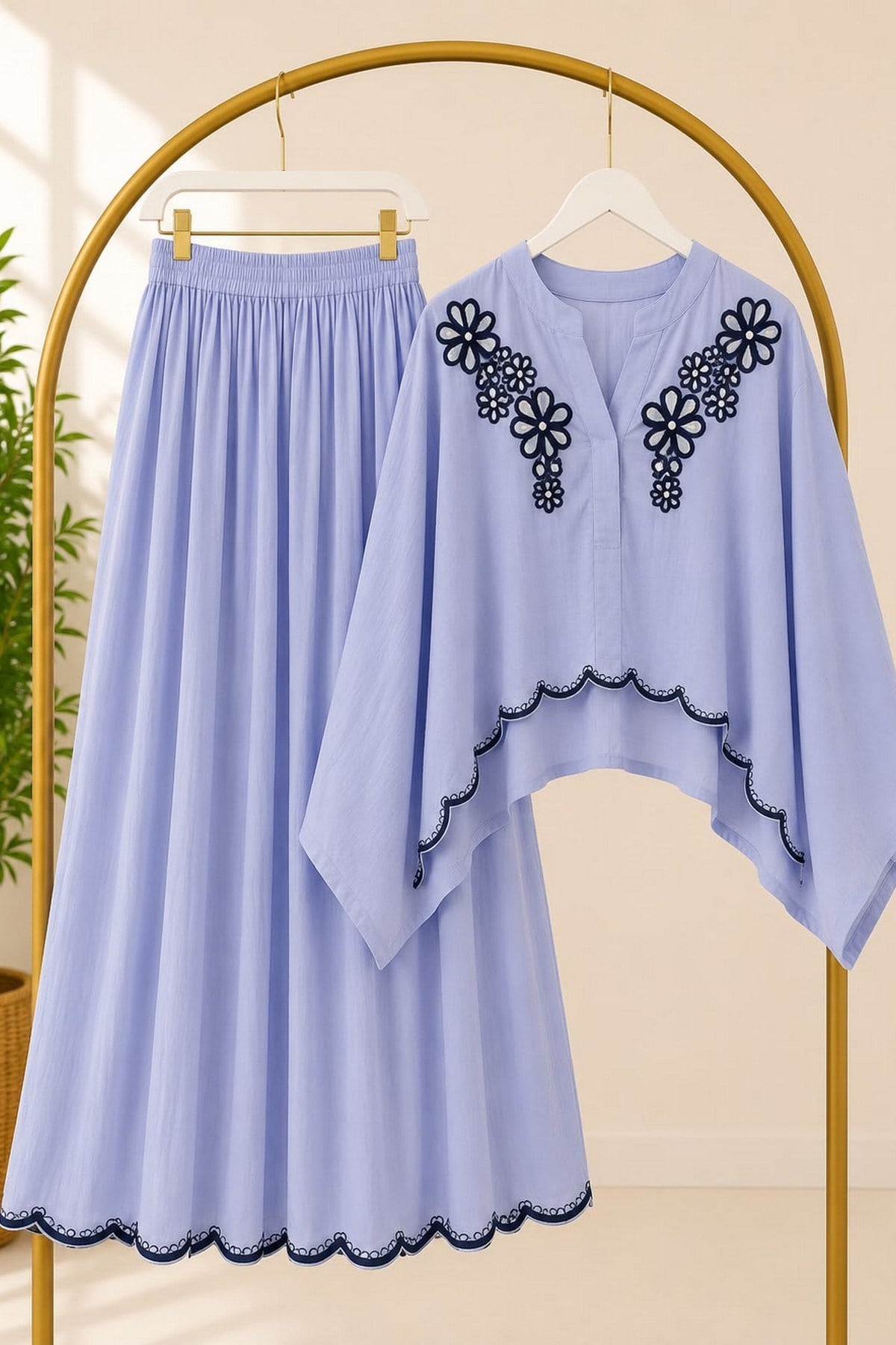 Muslin Kumaş Takım-Açık Mavi
