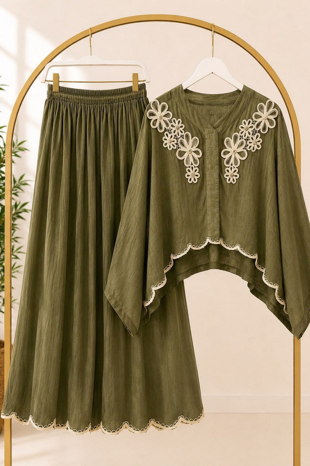 Muslin Kumaş Takım-Haki