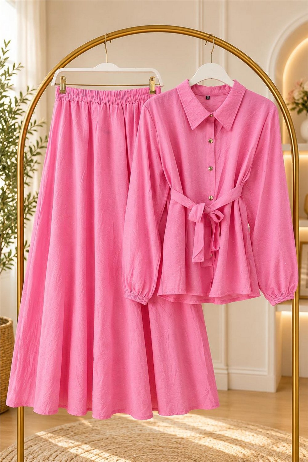 Ön Taşlı Takım Modal Kumaş-Pembe