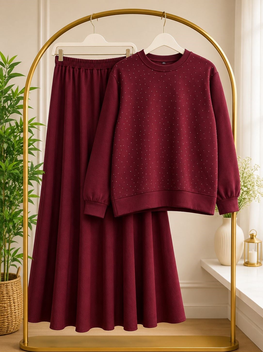 Sweatshirt & Etek Takım-Bordo