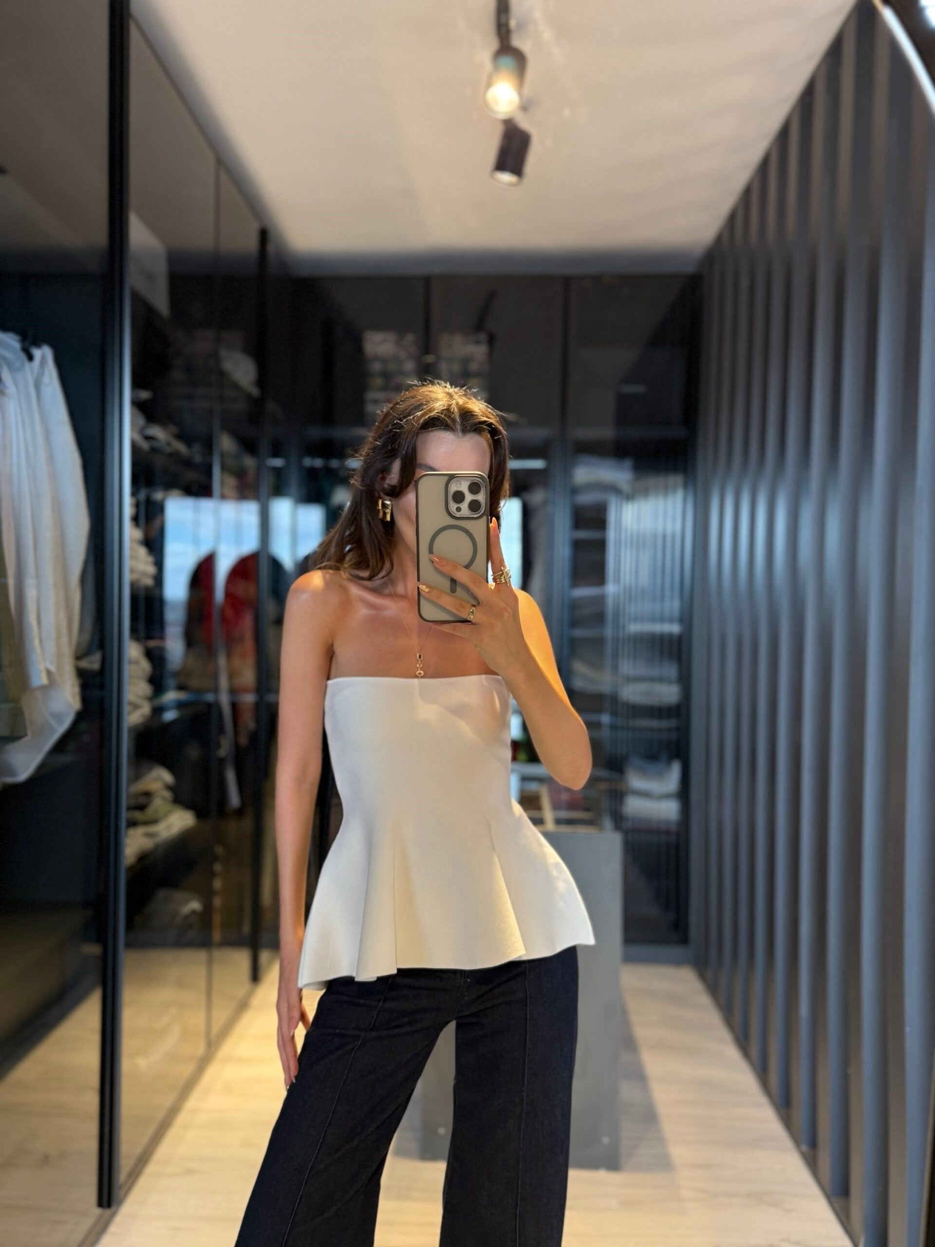  Beayz Straplez Peplum Triko Top