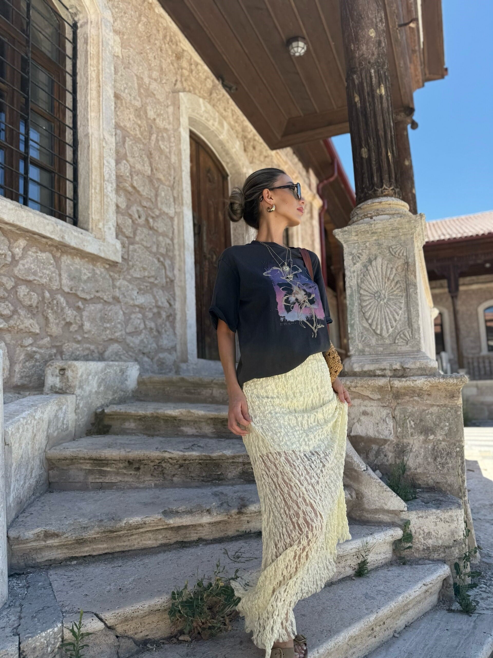 Baskılı eskitme T-shirt