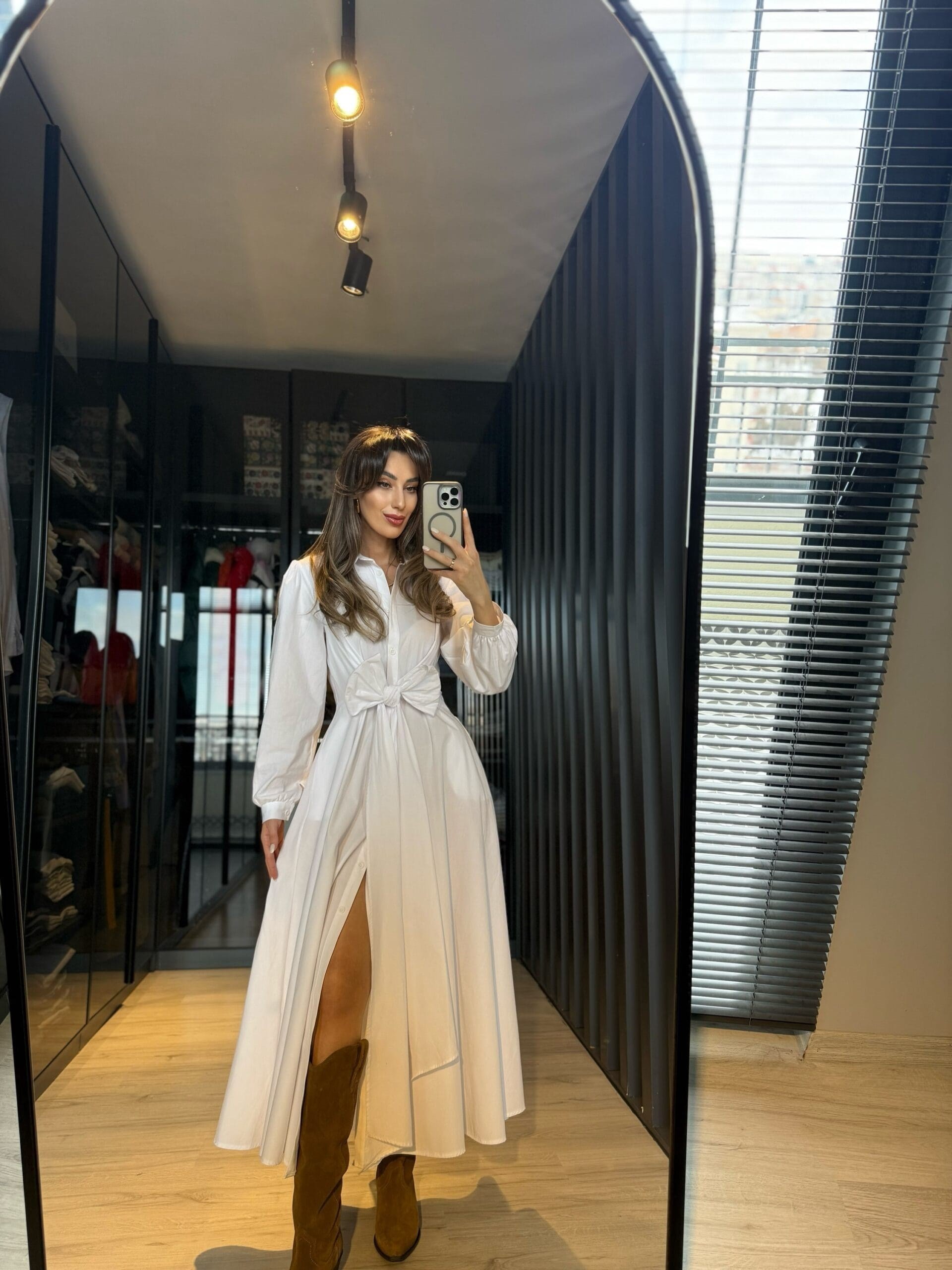 Belden bağlamalı midi boy elbise
