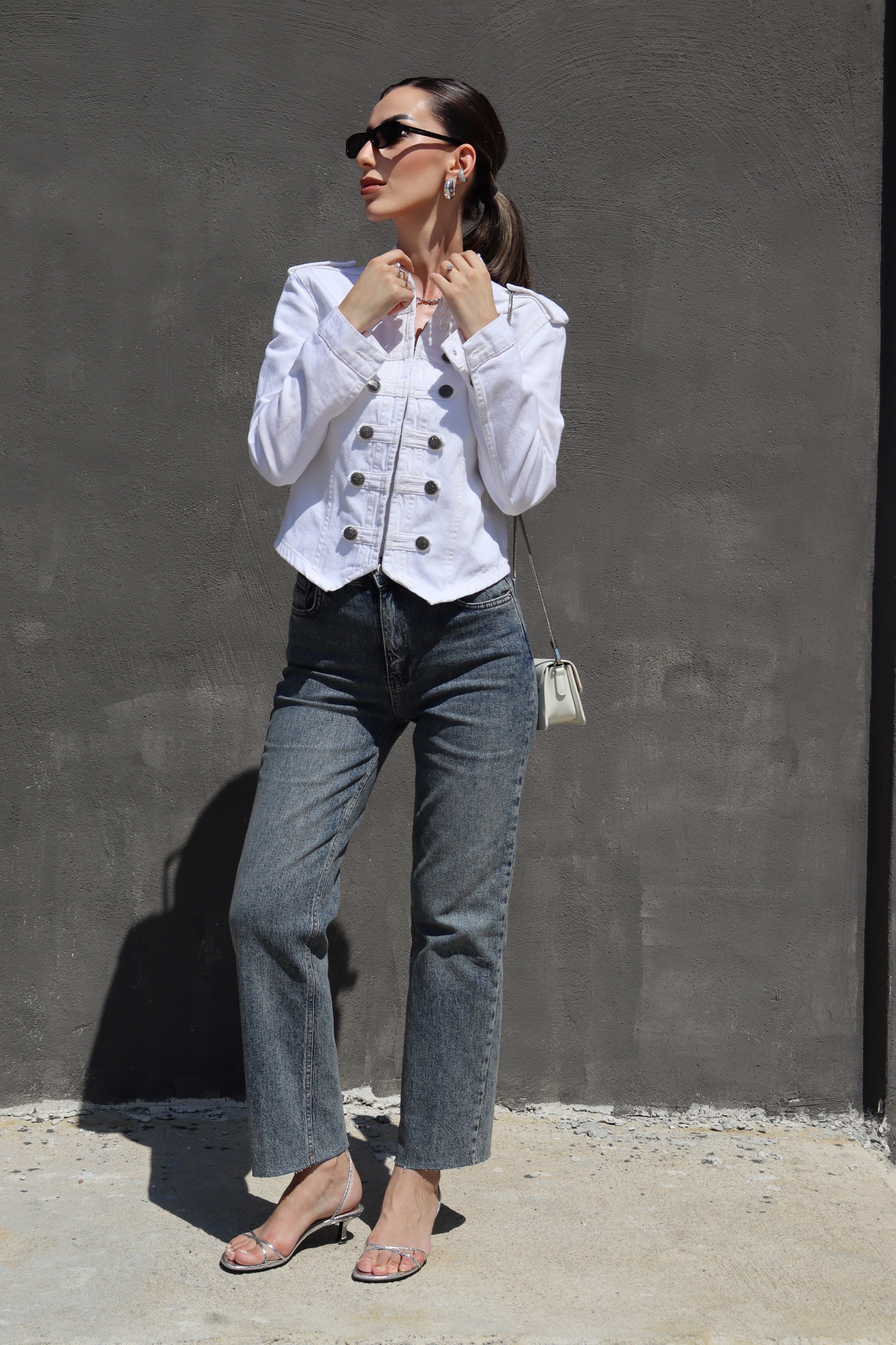 Beyaz Napolyon Denim Ceket