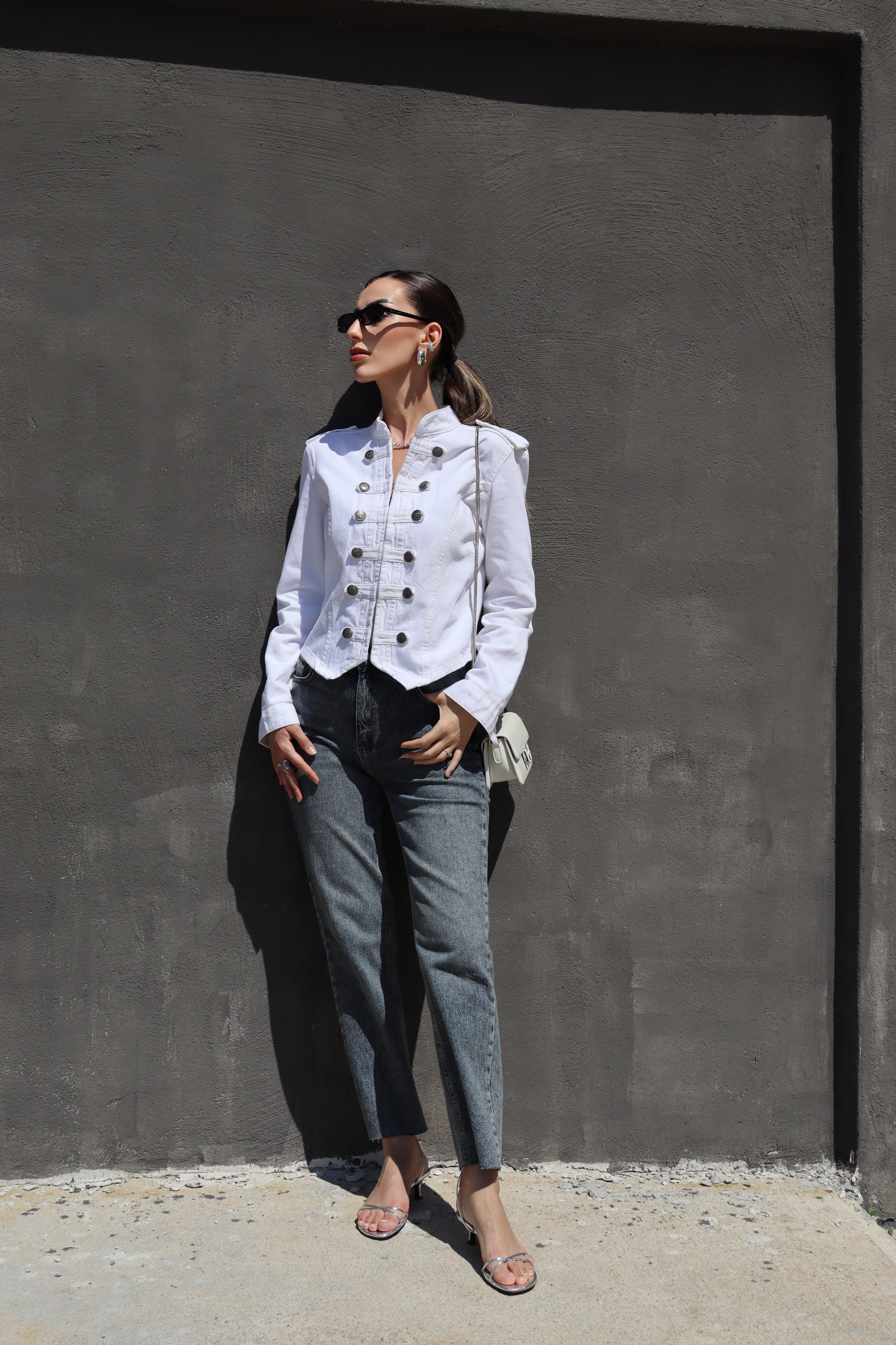 Beyaz Napolyon Denim Ceket