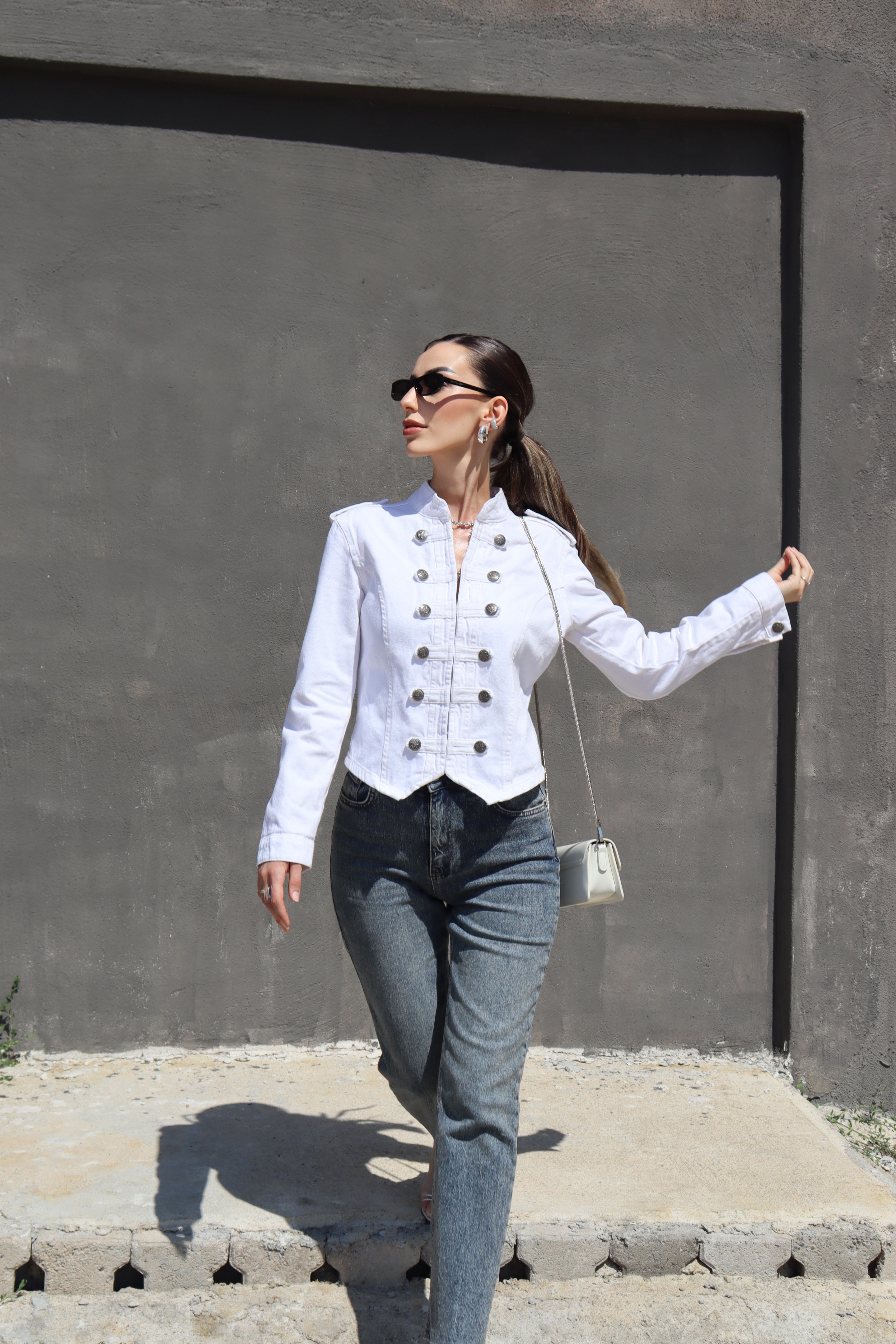 Beyaz Napolyon Denim Ceket