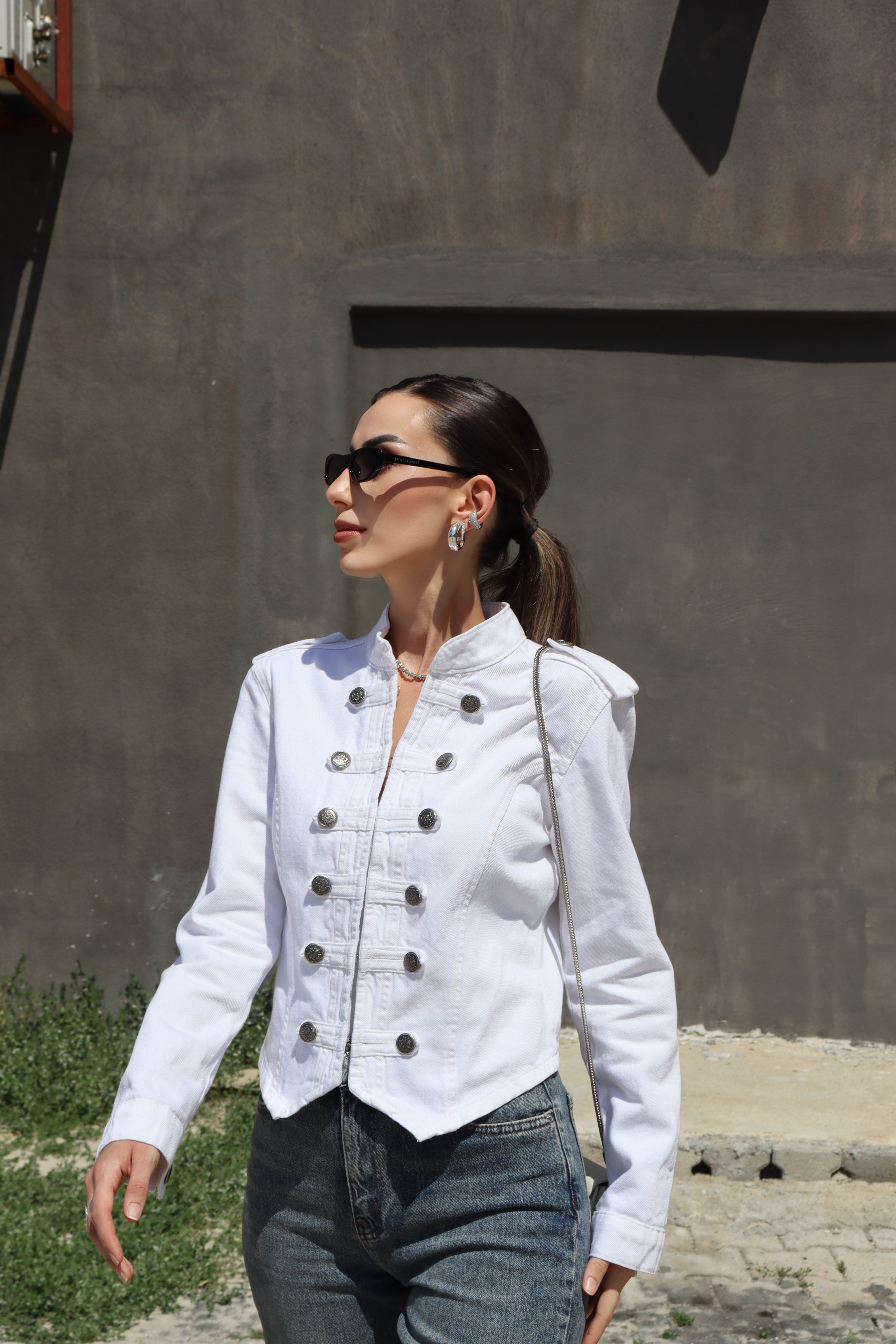 Beyaz Napolyon Denim Ceket