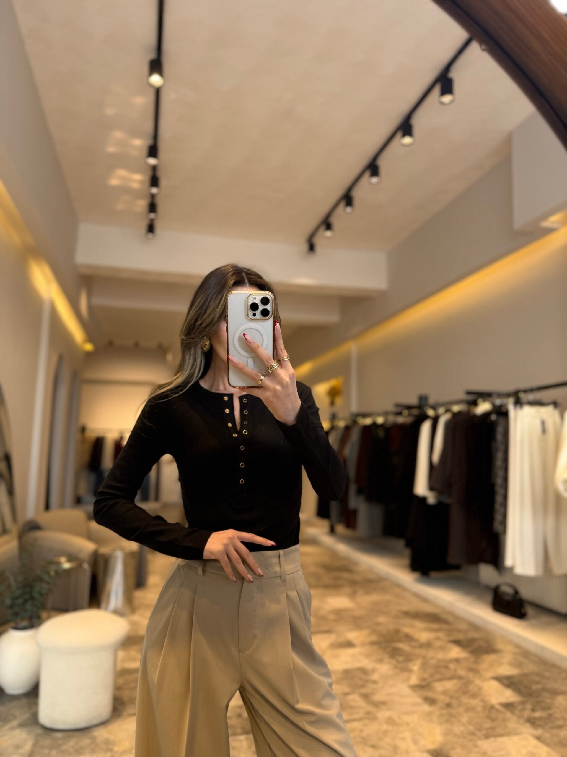 Çıtçıtlı uzun kollu top