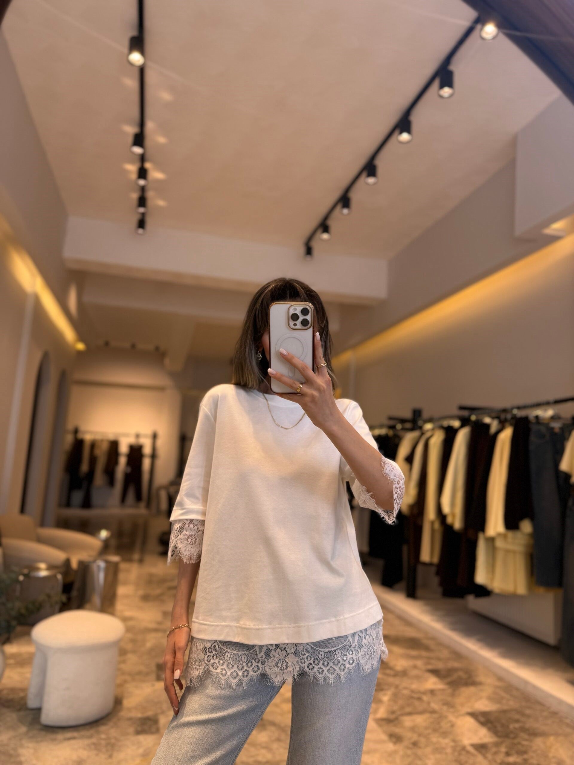 Dantel Detay Basic T-Shirt