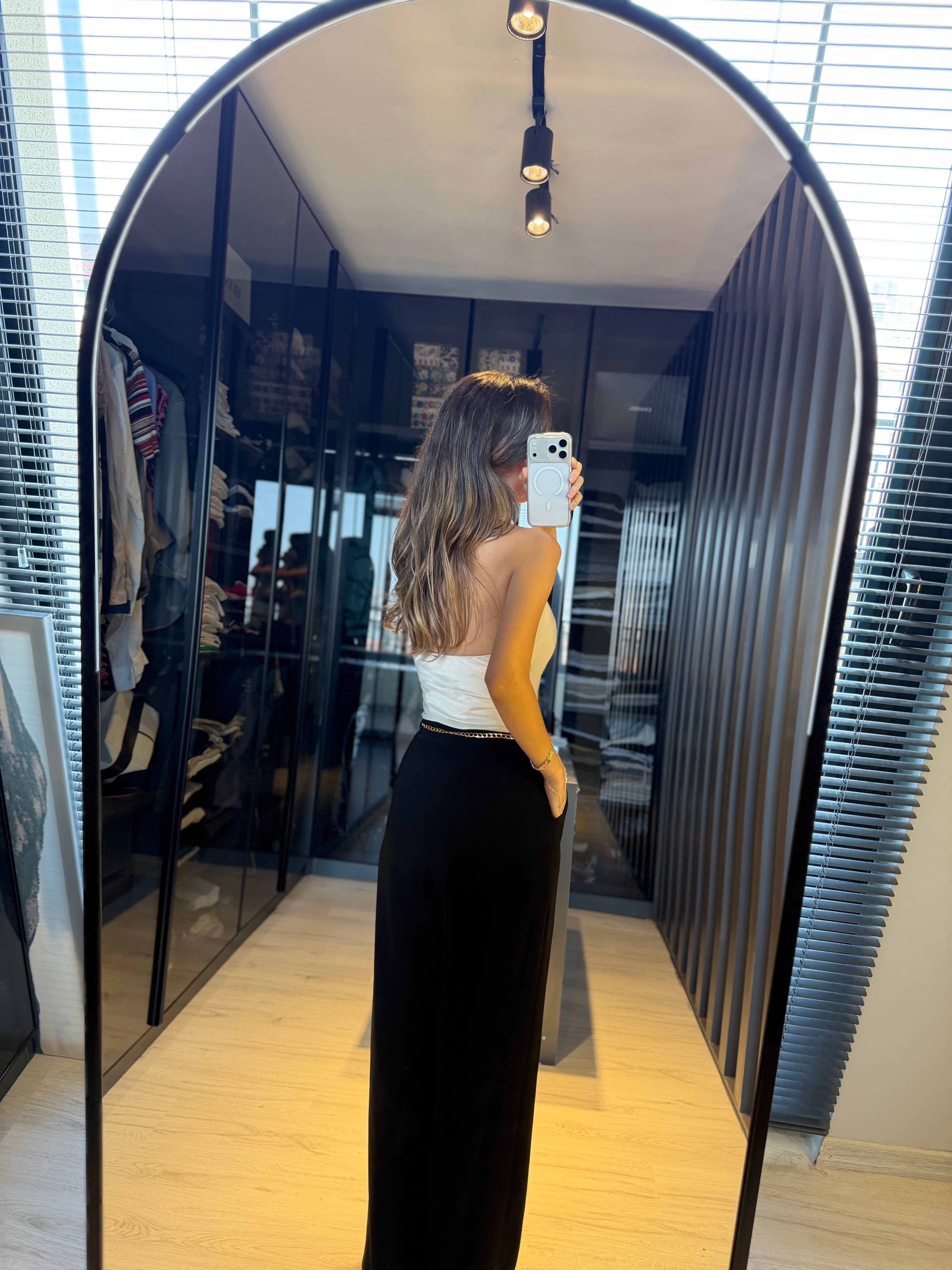 Degaje Yaka Sırt Detay Kemerli Tulum