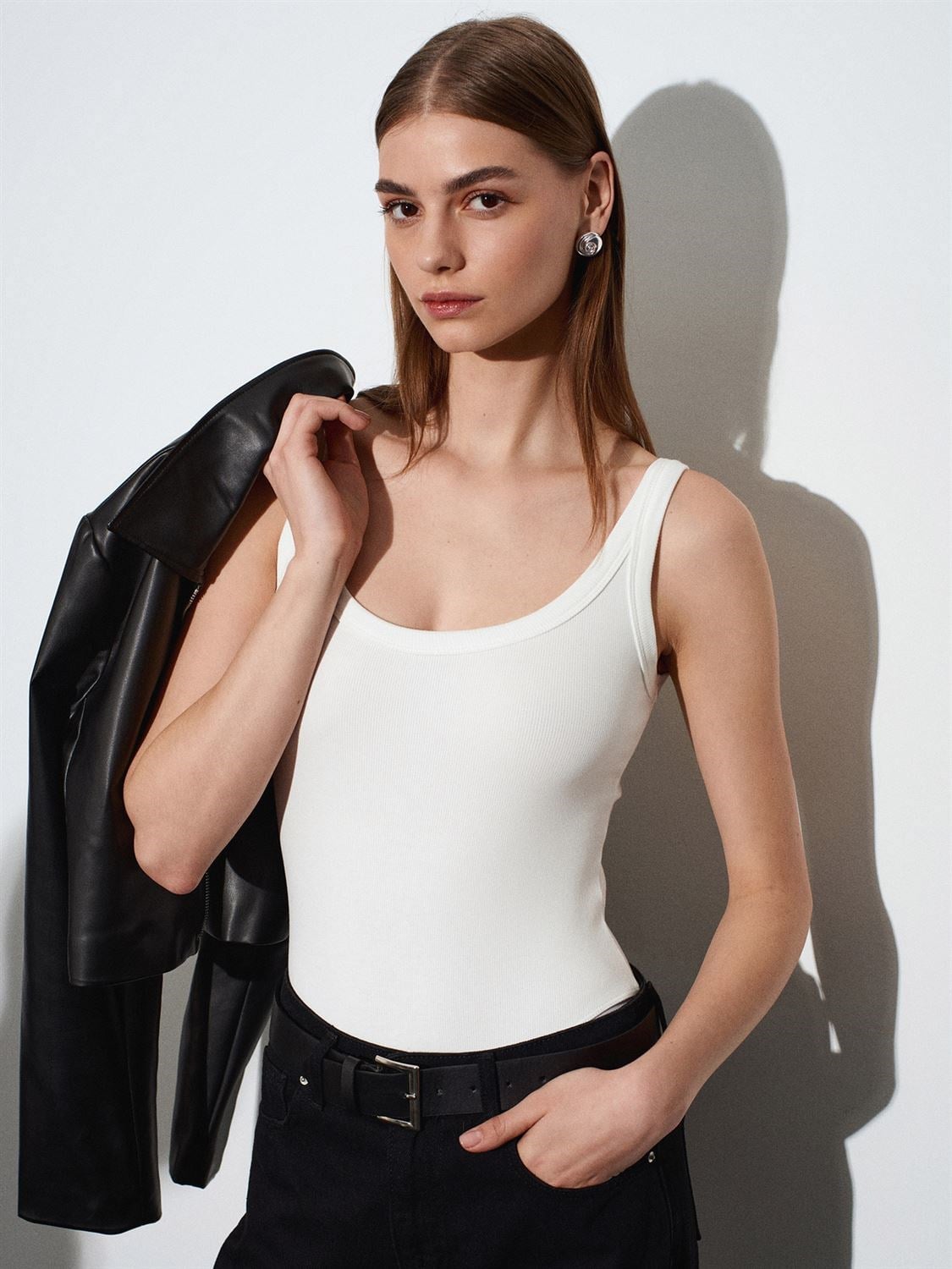Ekru Fitilli Bodysuit
