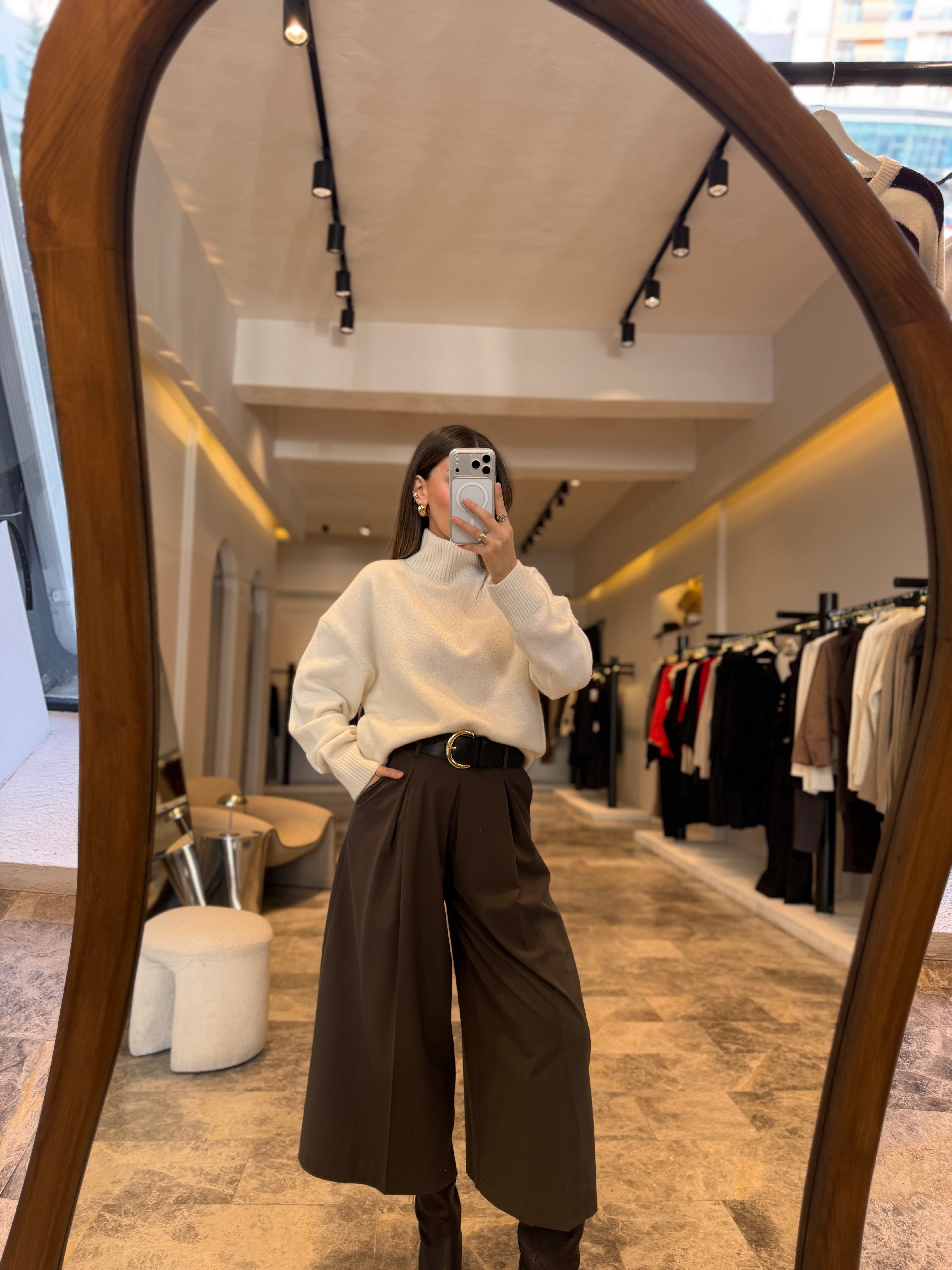 Haki Kemerli Culotte Pantolon