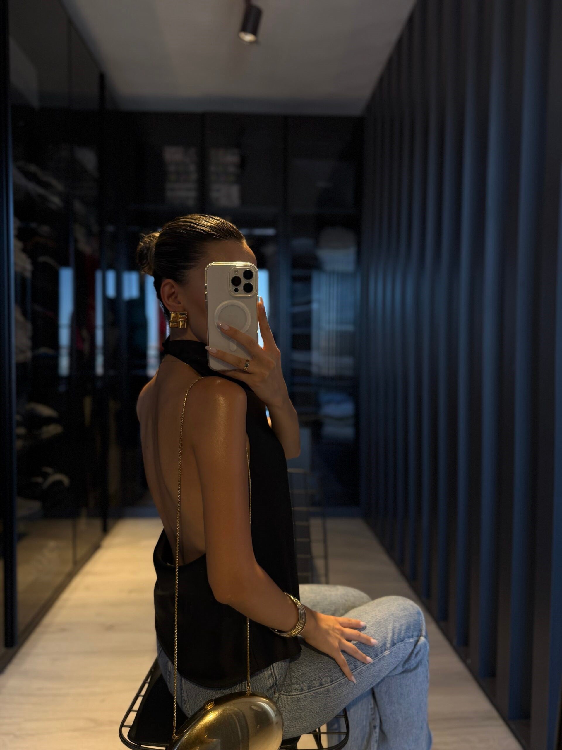 Halter yaka saten bluz