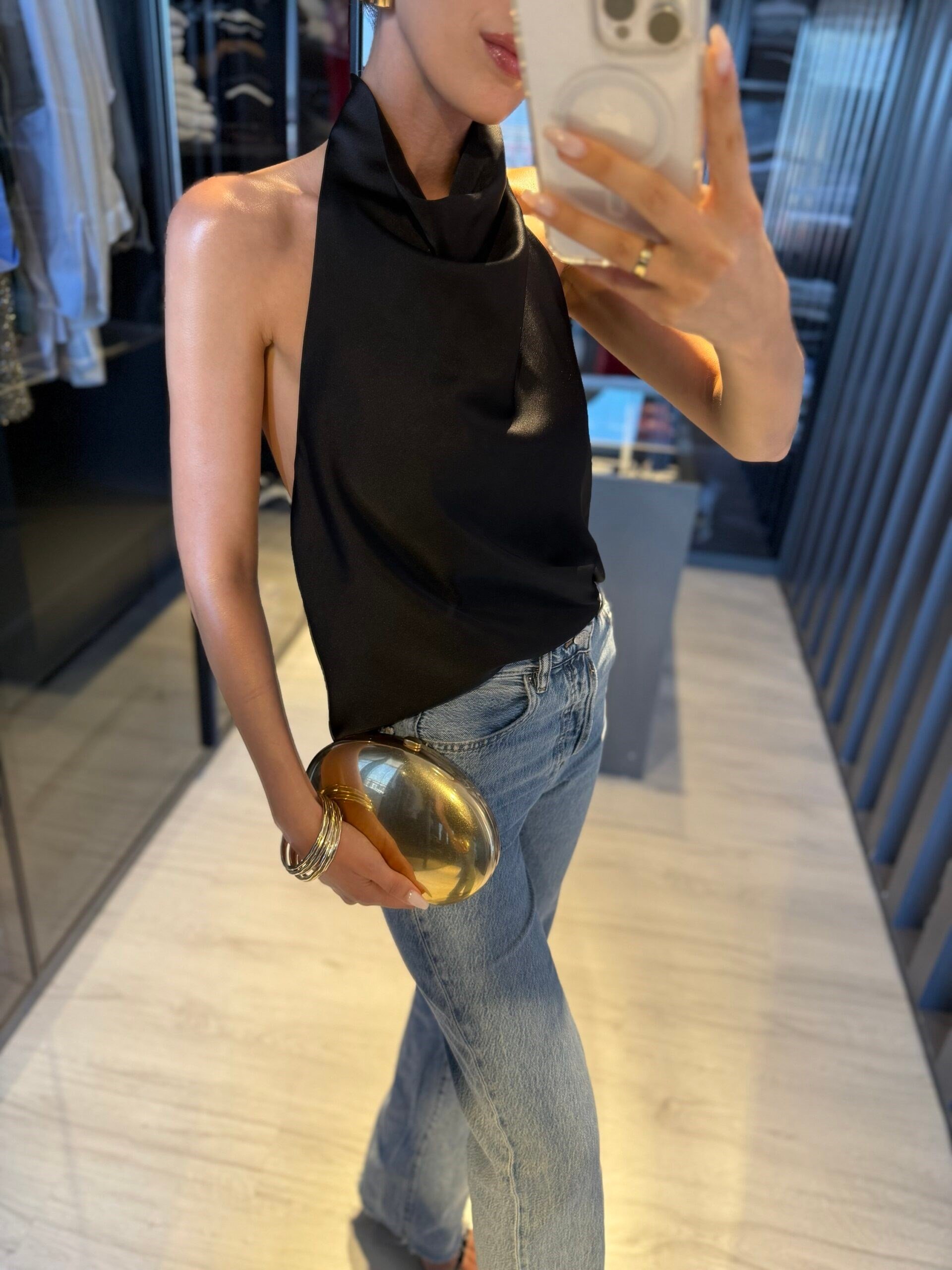 Halter yaka saten bluz