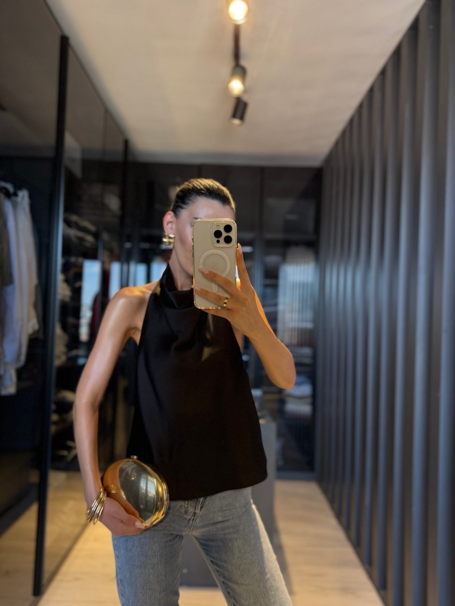 Halter yaka saten bluz