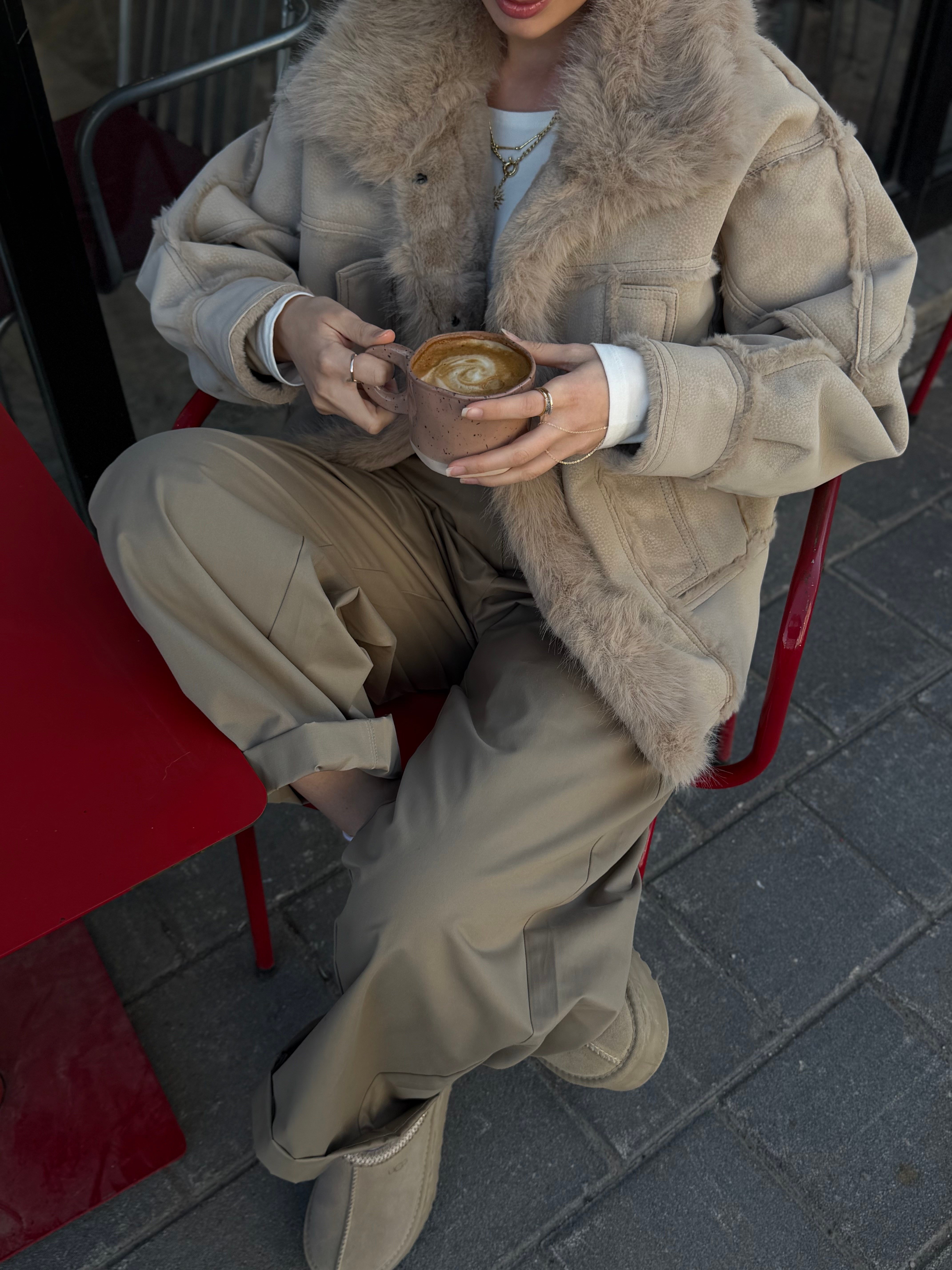 Kürk Detay Nubuk Mont