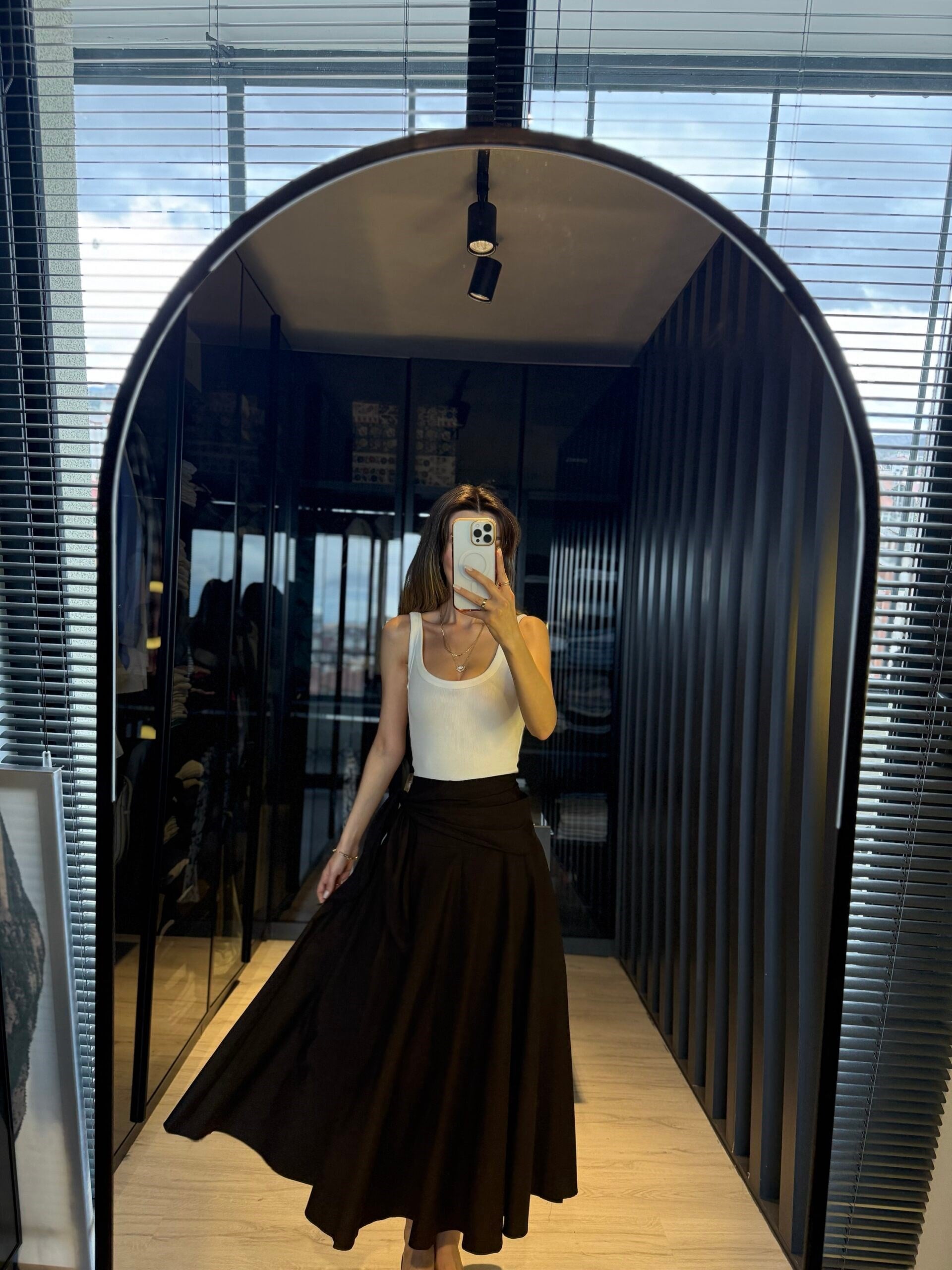 Kuşak detay poplin etek