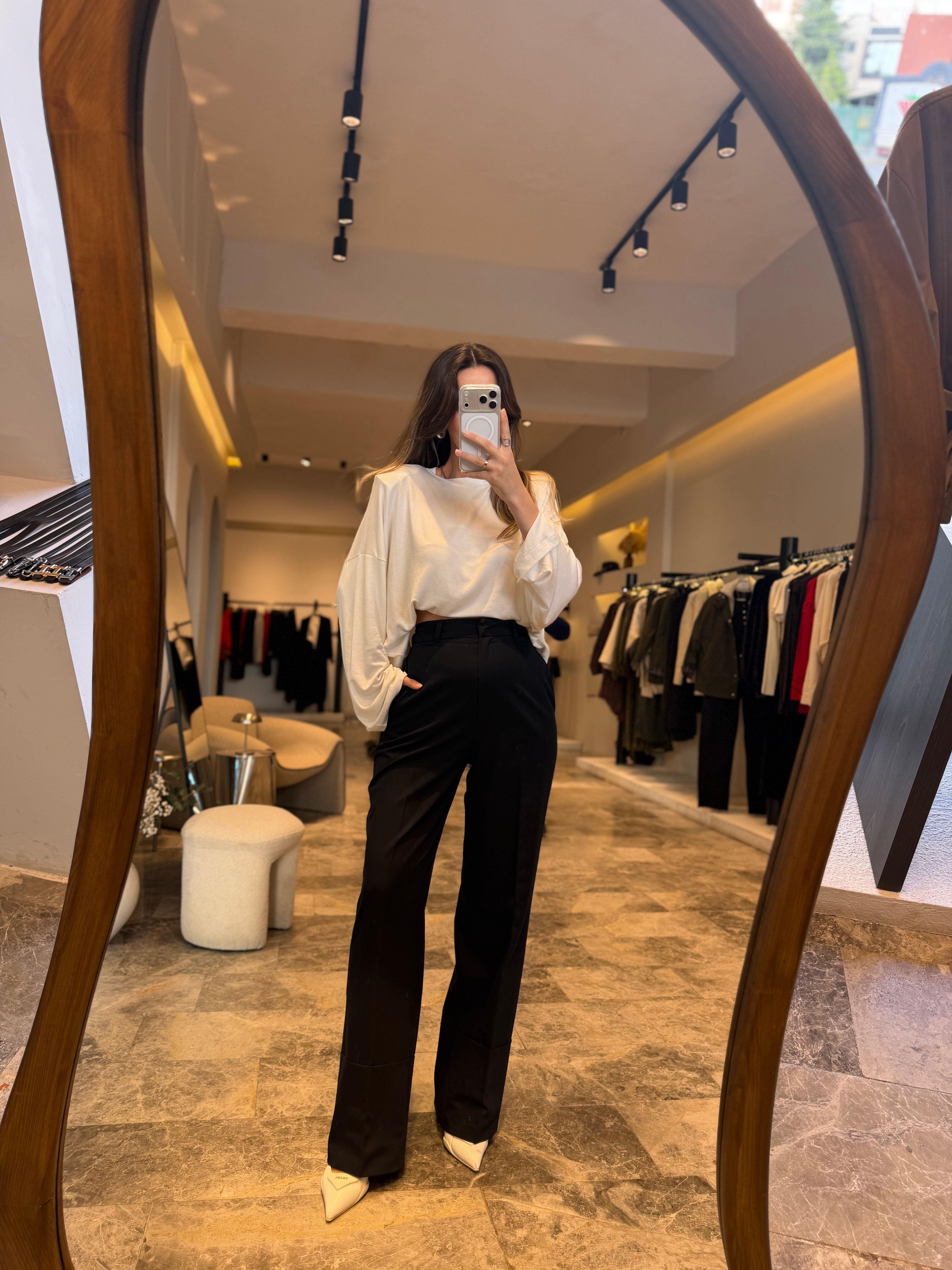Lacivert Double Paça Kumaş Palazzo Pantolon