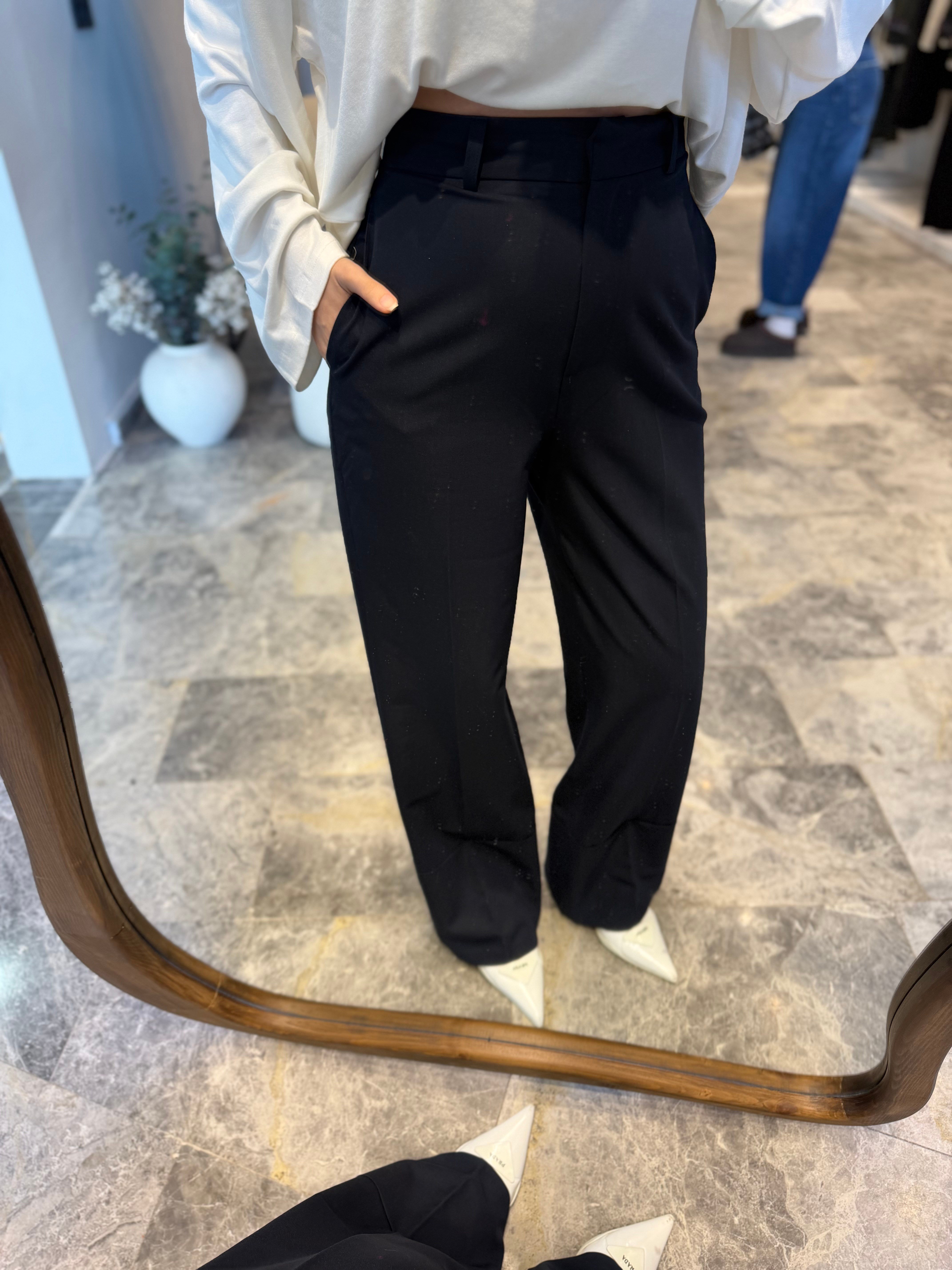 Lacivert Double Paça Kumaş Palazzo Pantolon