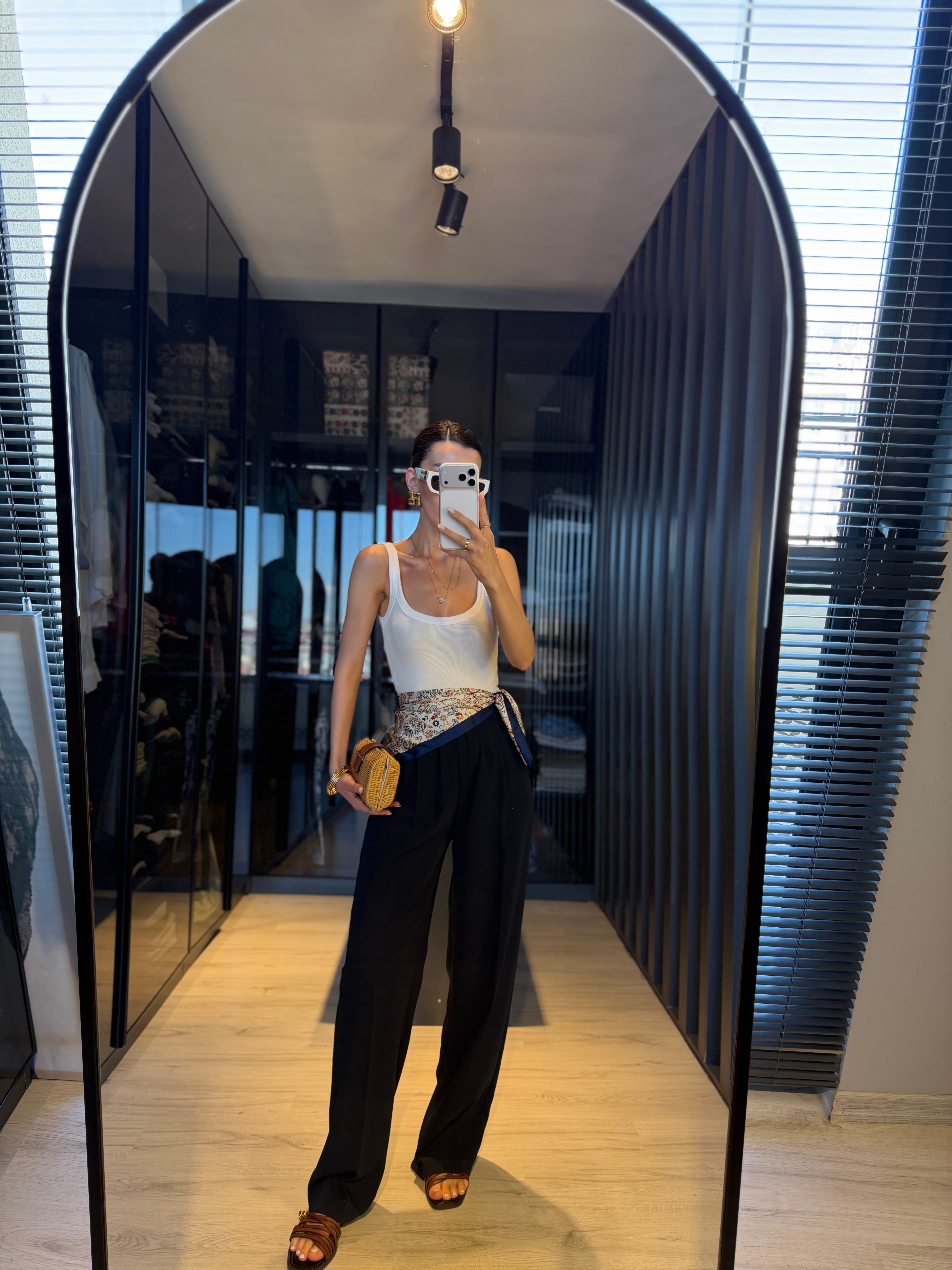 Lacivert Pileli Beli Lastikli Palazzo Pantolon