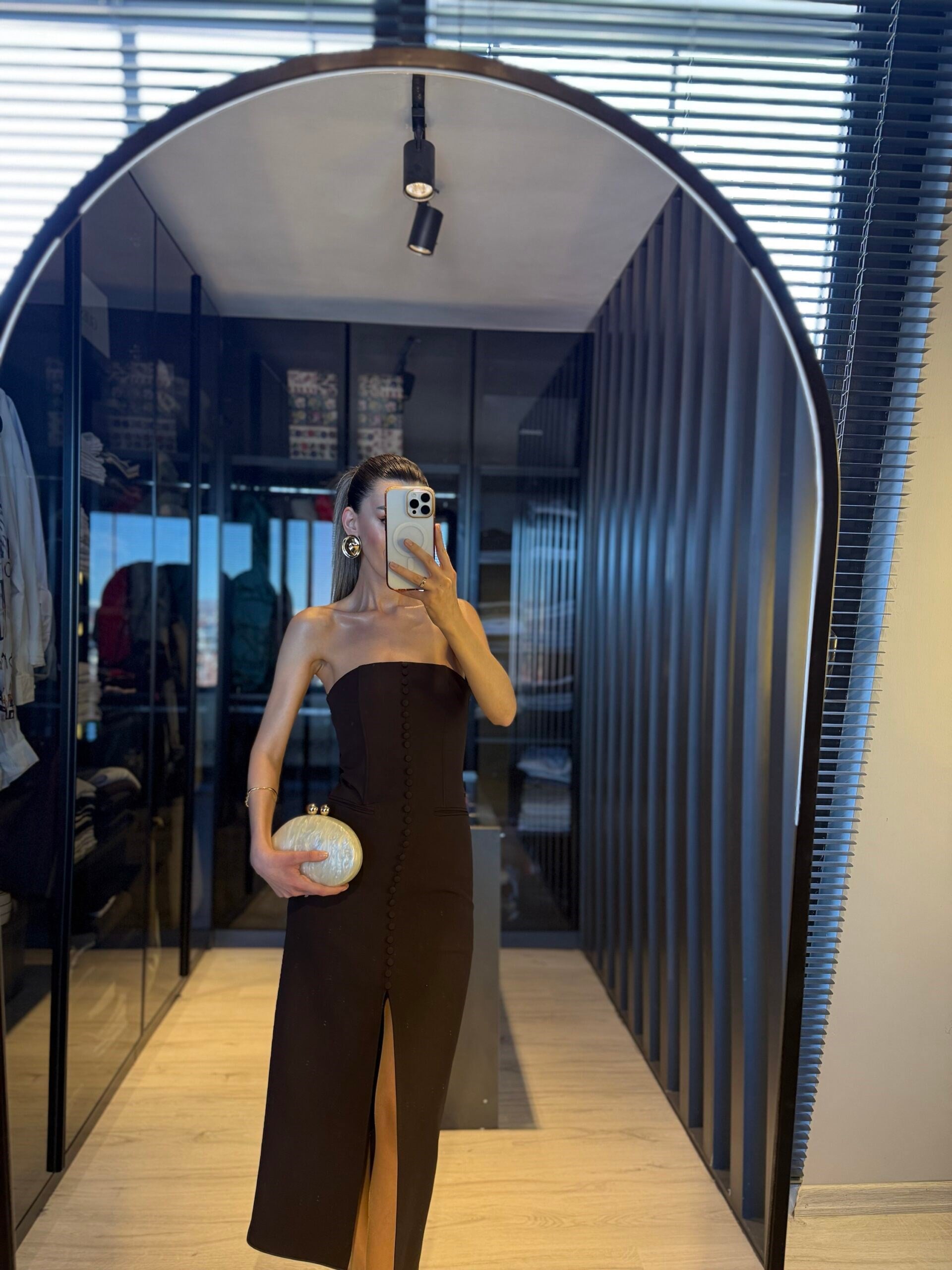 Premium straplez düğme detay elbise