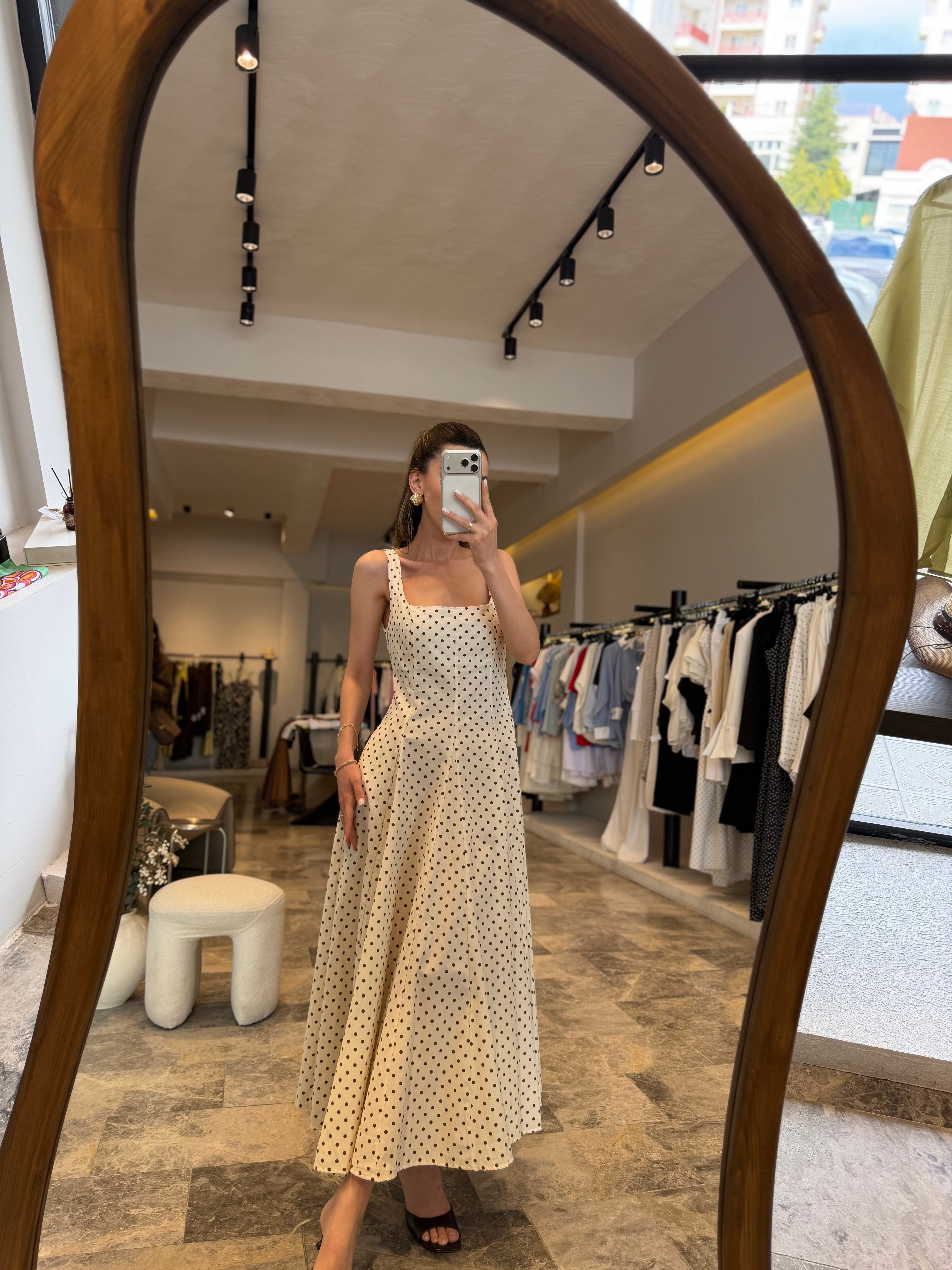 Puantiye Desen Parçalı Elbise 