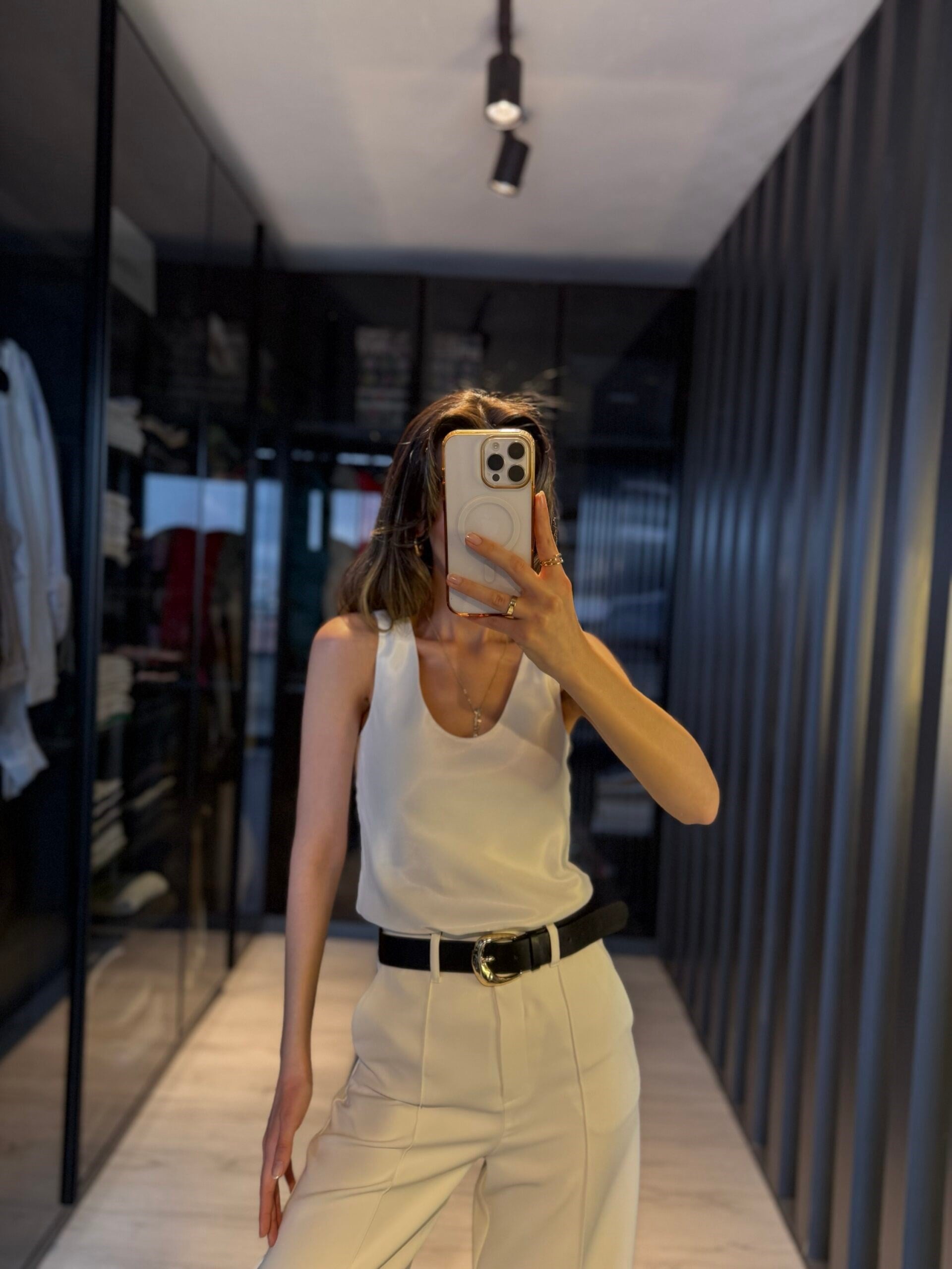 Saten askılı bluz