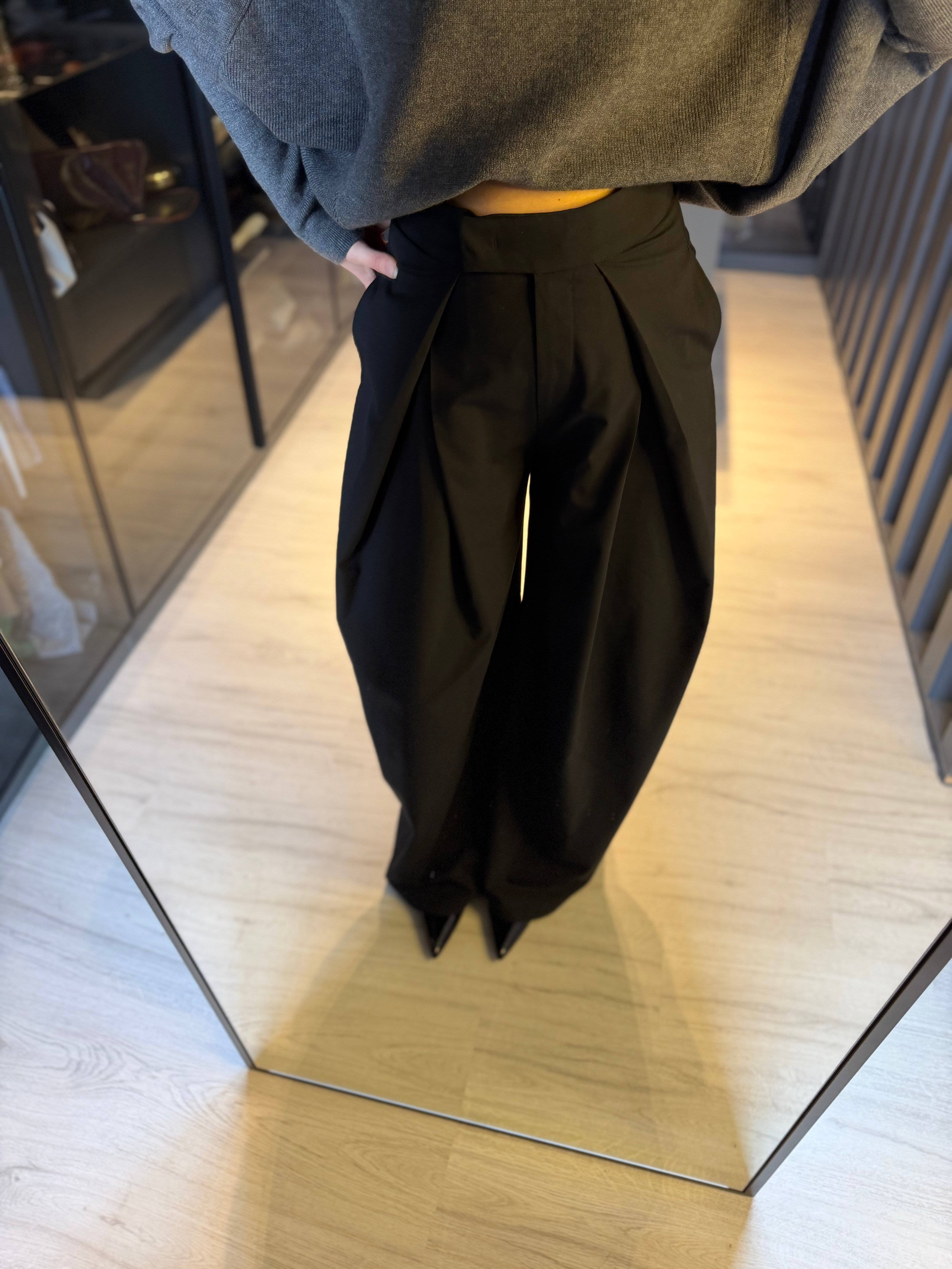 Siyah Barrel Palazzo Kumaş Pantolon