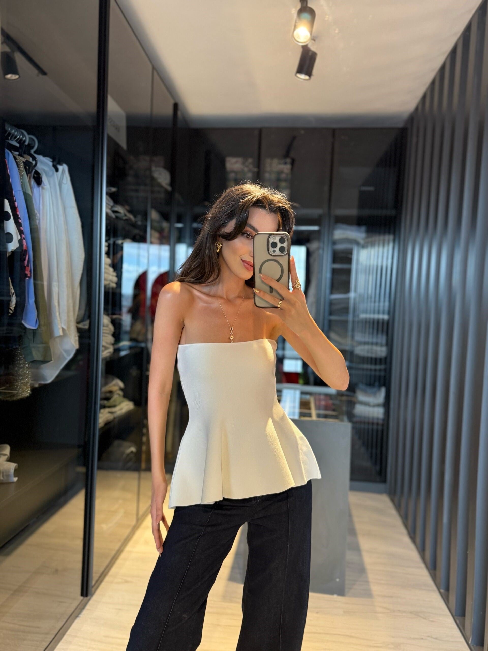 Straplez Peplum Triko Top