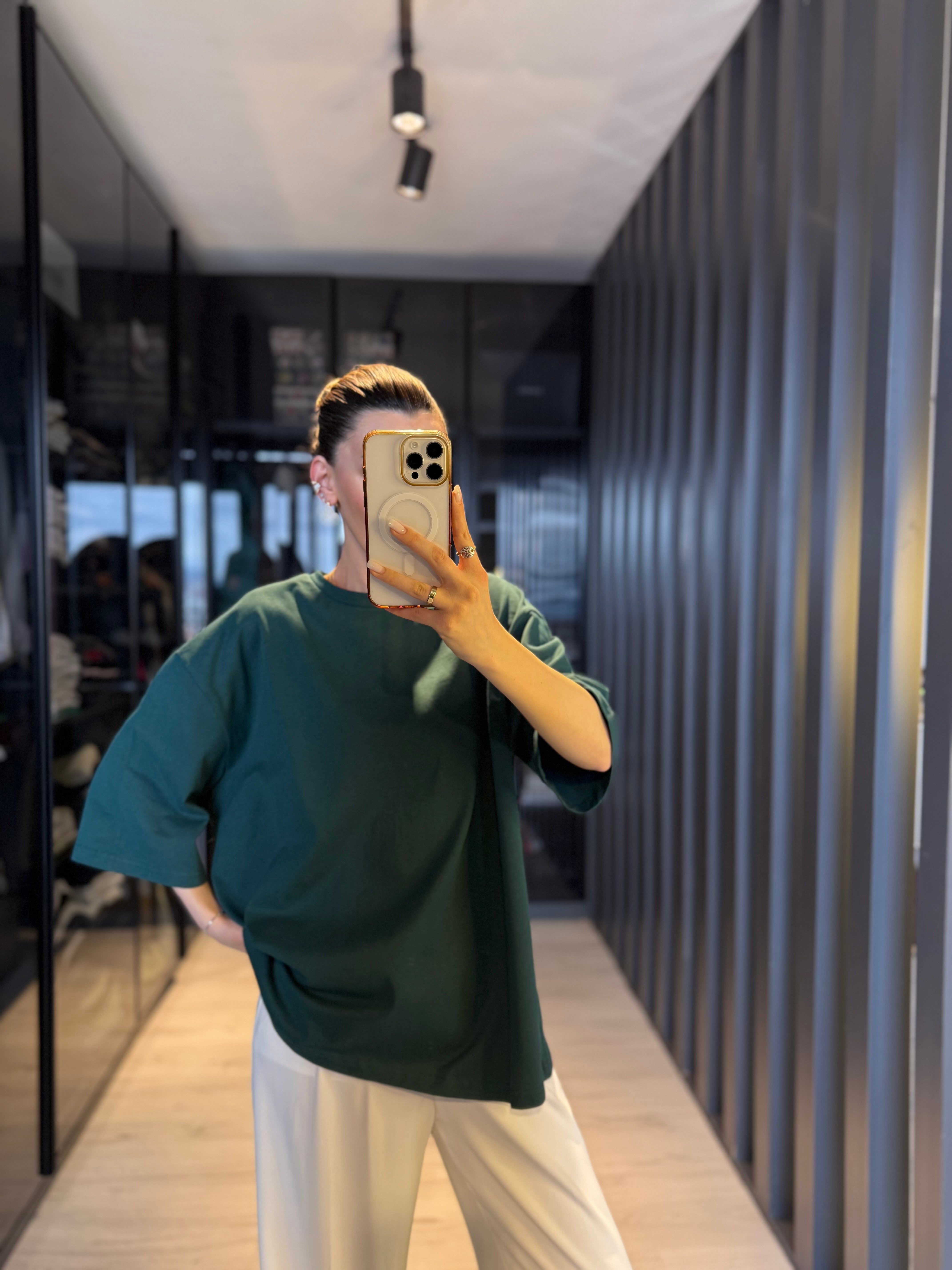 Yeşil Oversize Basic T-shirt