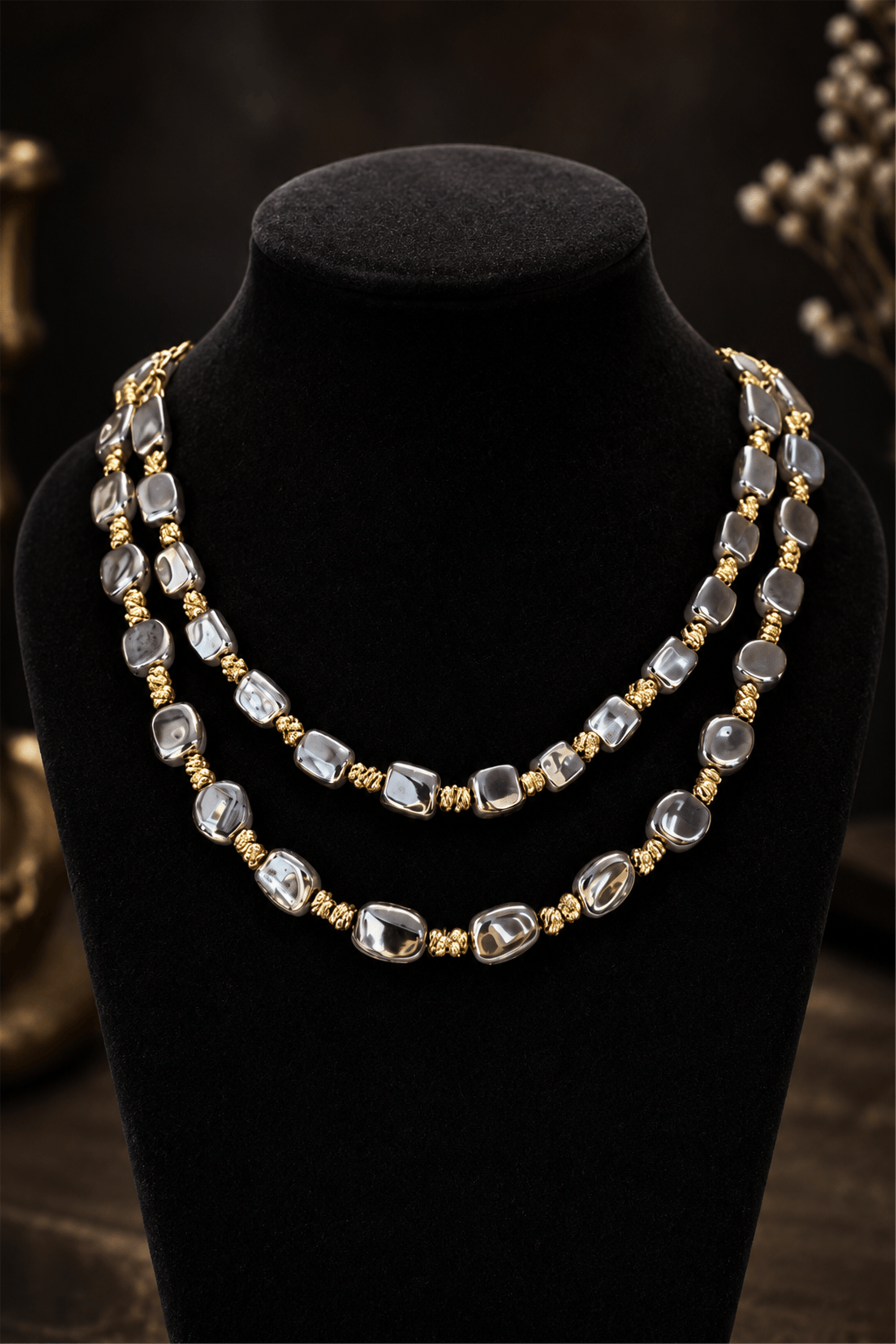 Goldenstone Sarı Gümüş Taşlı İkili Kolye | Şık El Yapımı Bijuteri Kadın Kolyesi