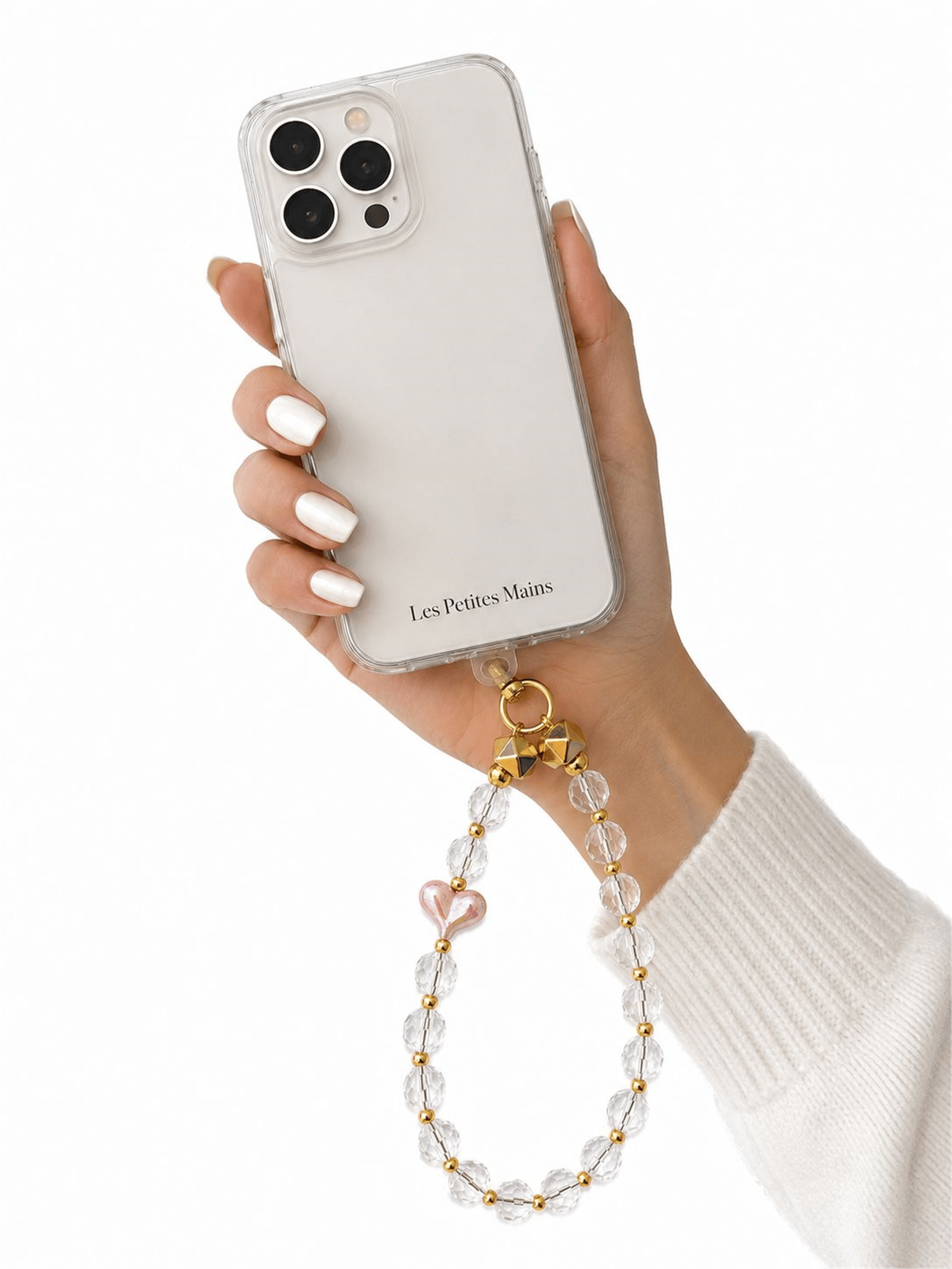 Iconic Kristal Pembe Kalpli Telefon Askısı, Boncuklu Telefon Charmı ve Çanta Aksesuarı