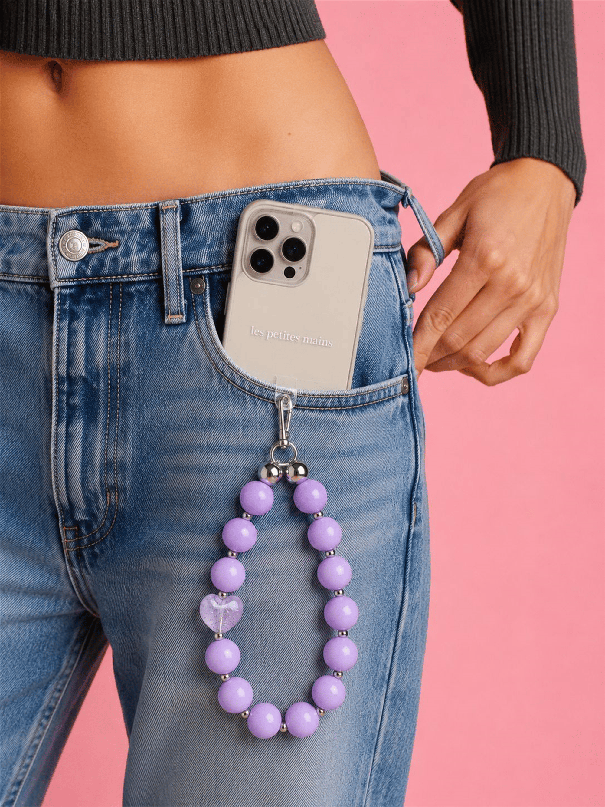 Iconic Lila Kalpli Telefon Askısı, Boncuklu Telefon Charmı ve Çanta Aksesuarı